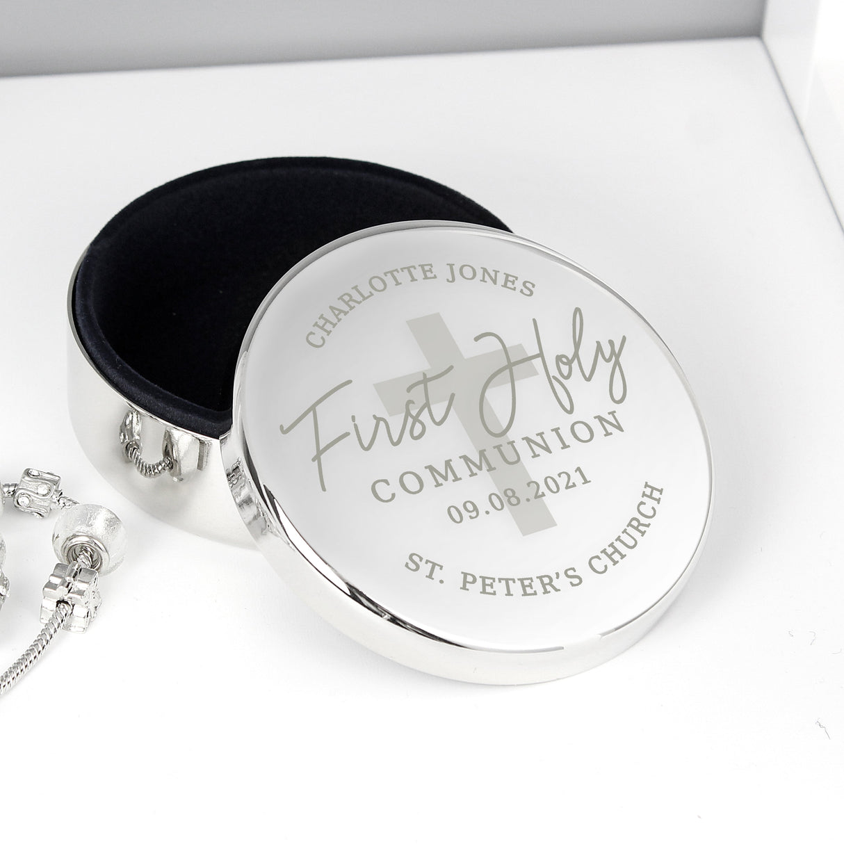 Personalised First Holy Communion Round Trinket Box - Shop Trinket Boxes At Gift Moments - 3