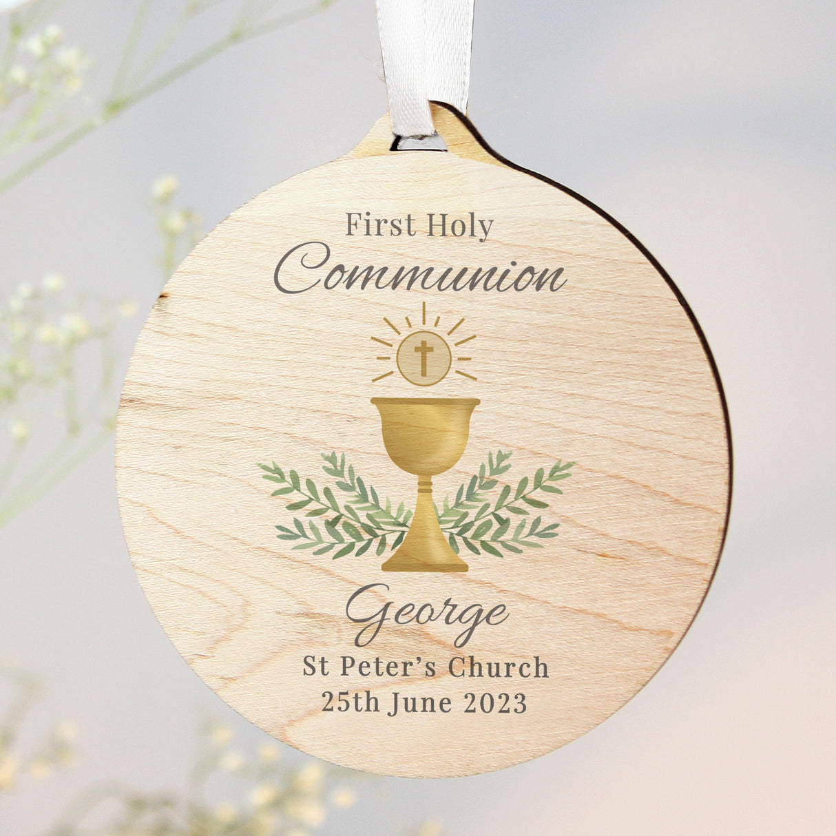 Personalised First Holy Communion Round Wooden Decoration - Shop Decorations At Gift Moments - 3