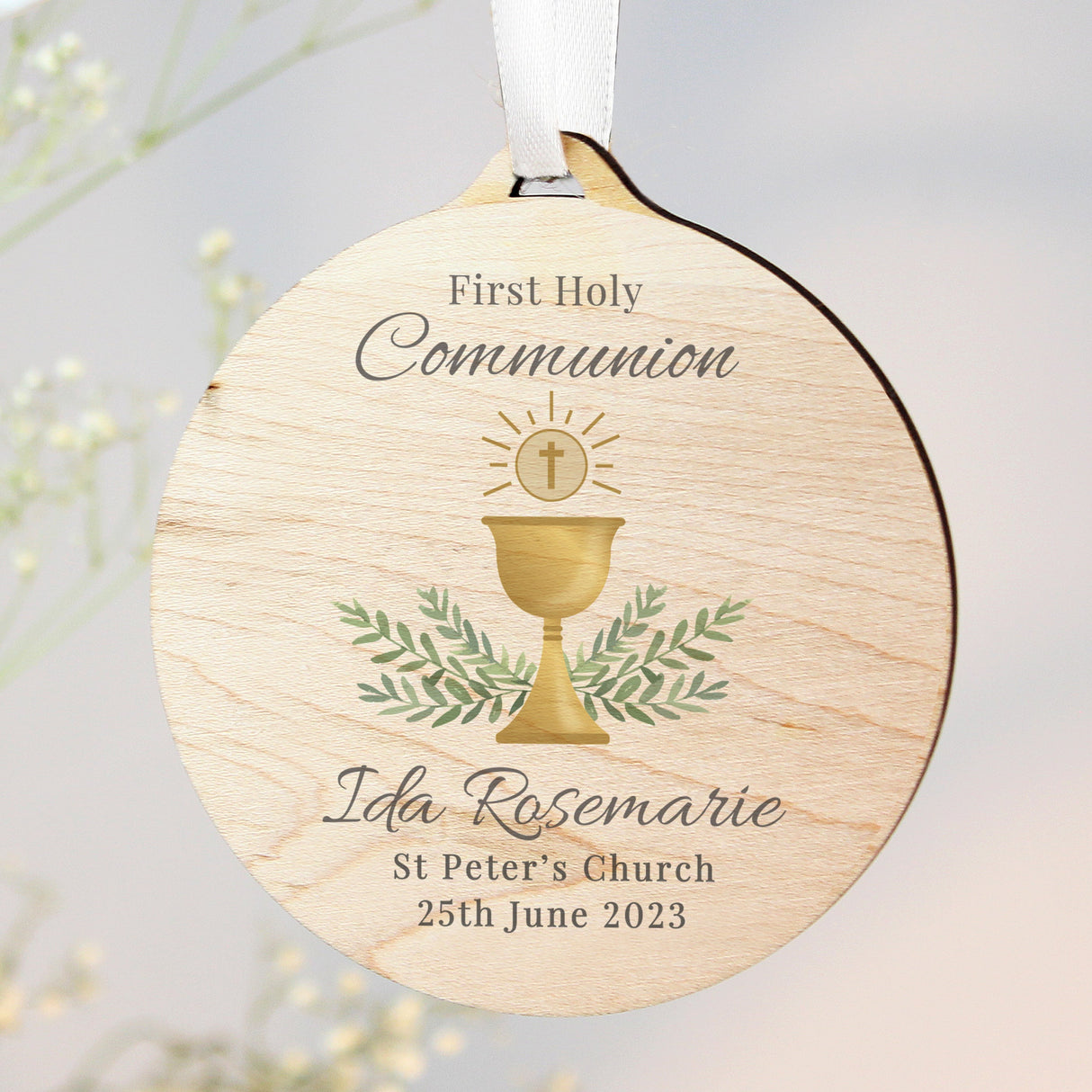 Personalised First Holy Communion Round Wooden Decoration - Shop Decorations At Gift Moments - 1