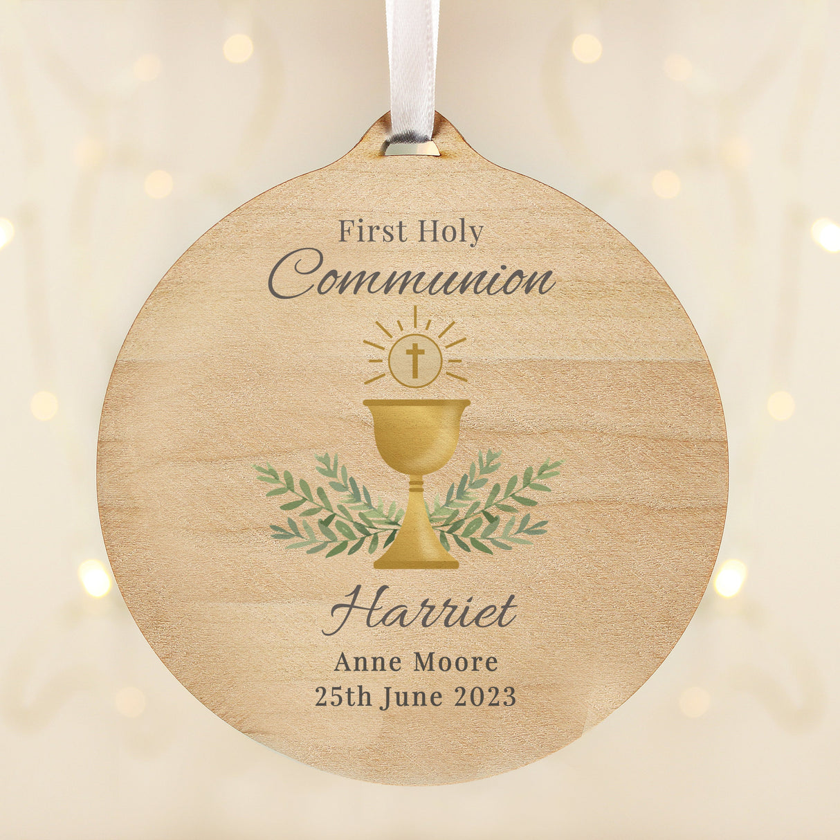 Personalised First Holy Communion Round Wooden Decoration - Shop Decorations At Gift Moments - 2