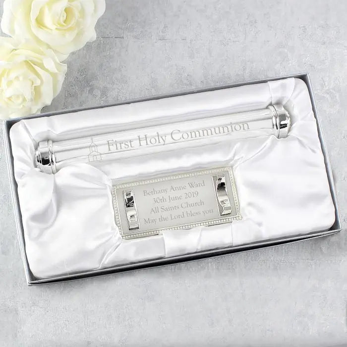Personalised First Holy Communion Silver Plated Certificate Holder: 4 - Certificate Holders By Gift Moments