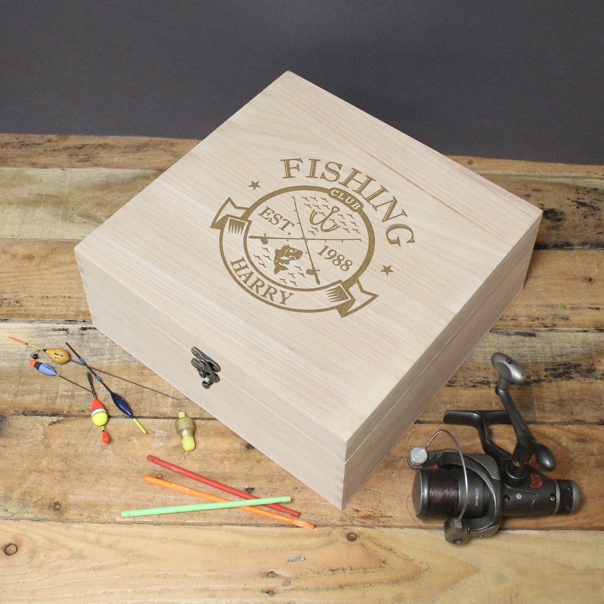 Personalised Fishing Club Wooden Keepsake Box - Shop Keepsake Boxes At Gift Moments - 1