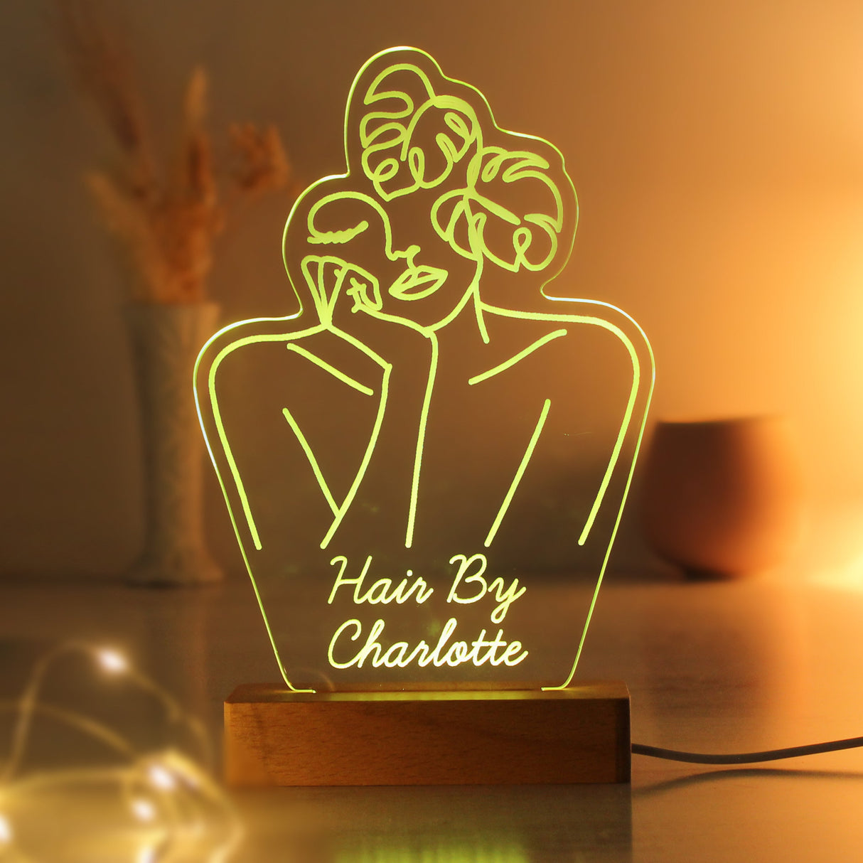 Personalised Fleur Line Art Wooden Based LED Light: 6 - LED Lighting By Gift Moments
