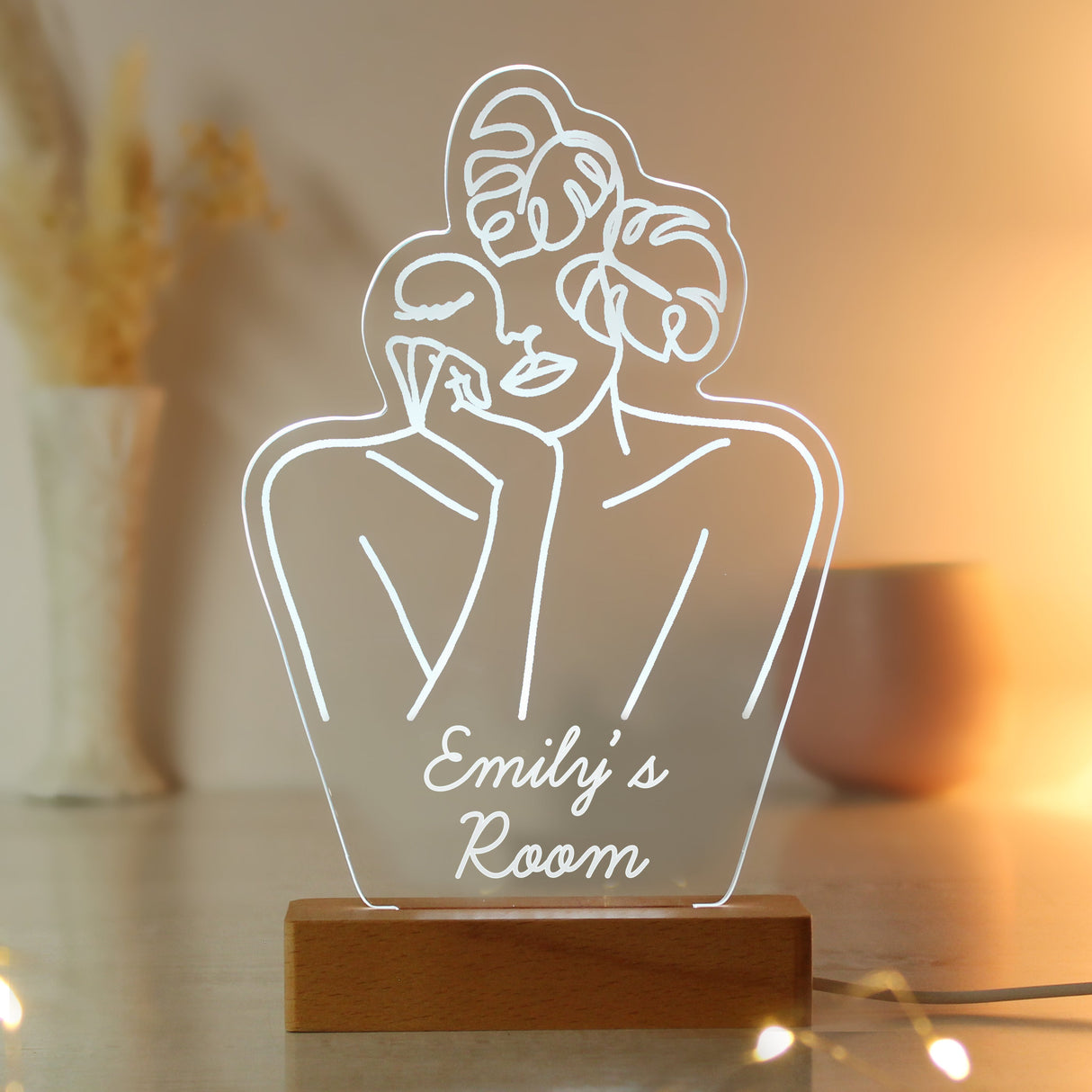 Personalised Fleur Line Art Wooden Based LED Light: 3 - LED Lighting By Gift Moments