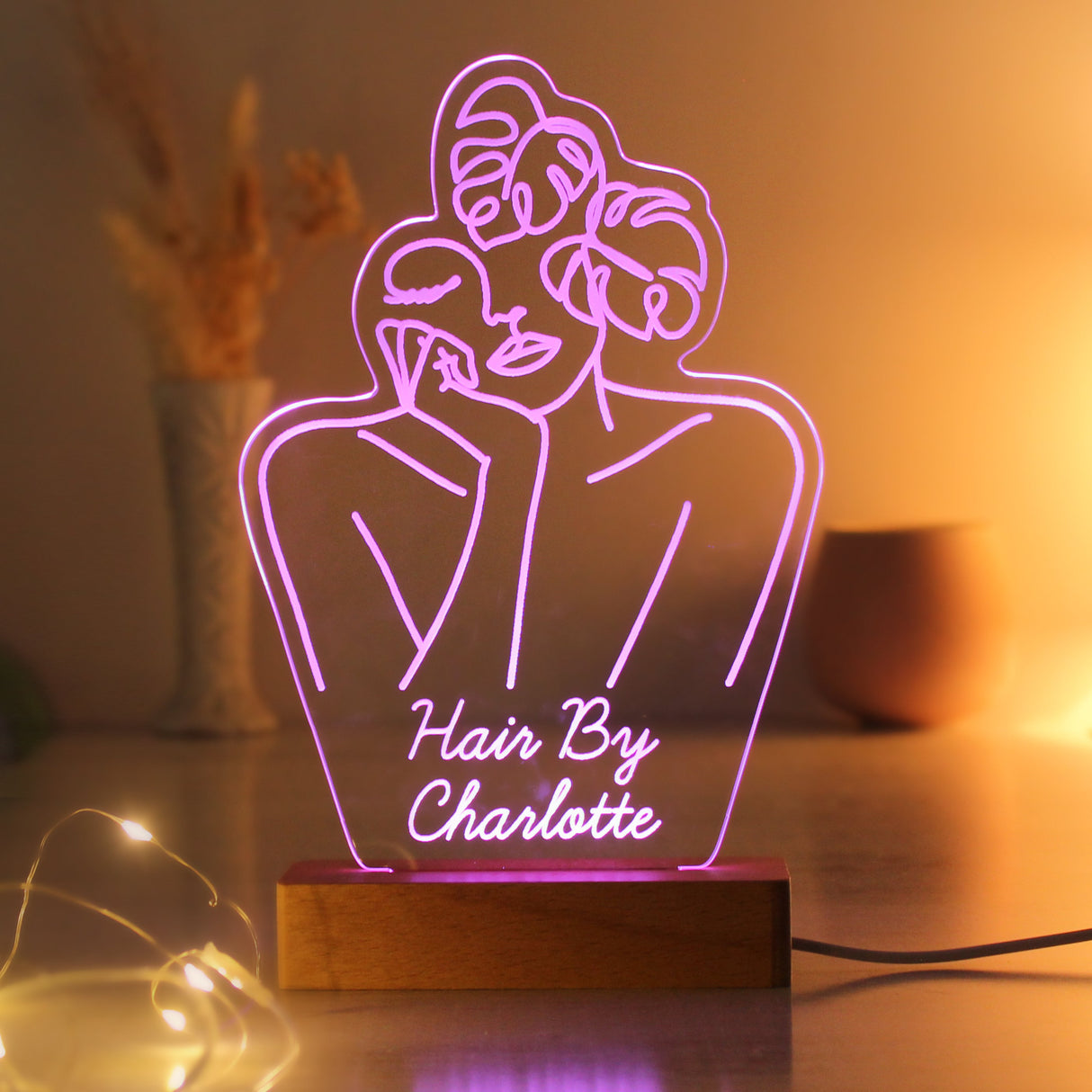 Personalised Fleur Line Art Wooden Based LED Light: 4 - LED Lighting By Gift Moments