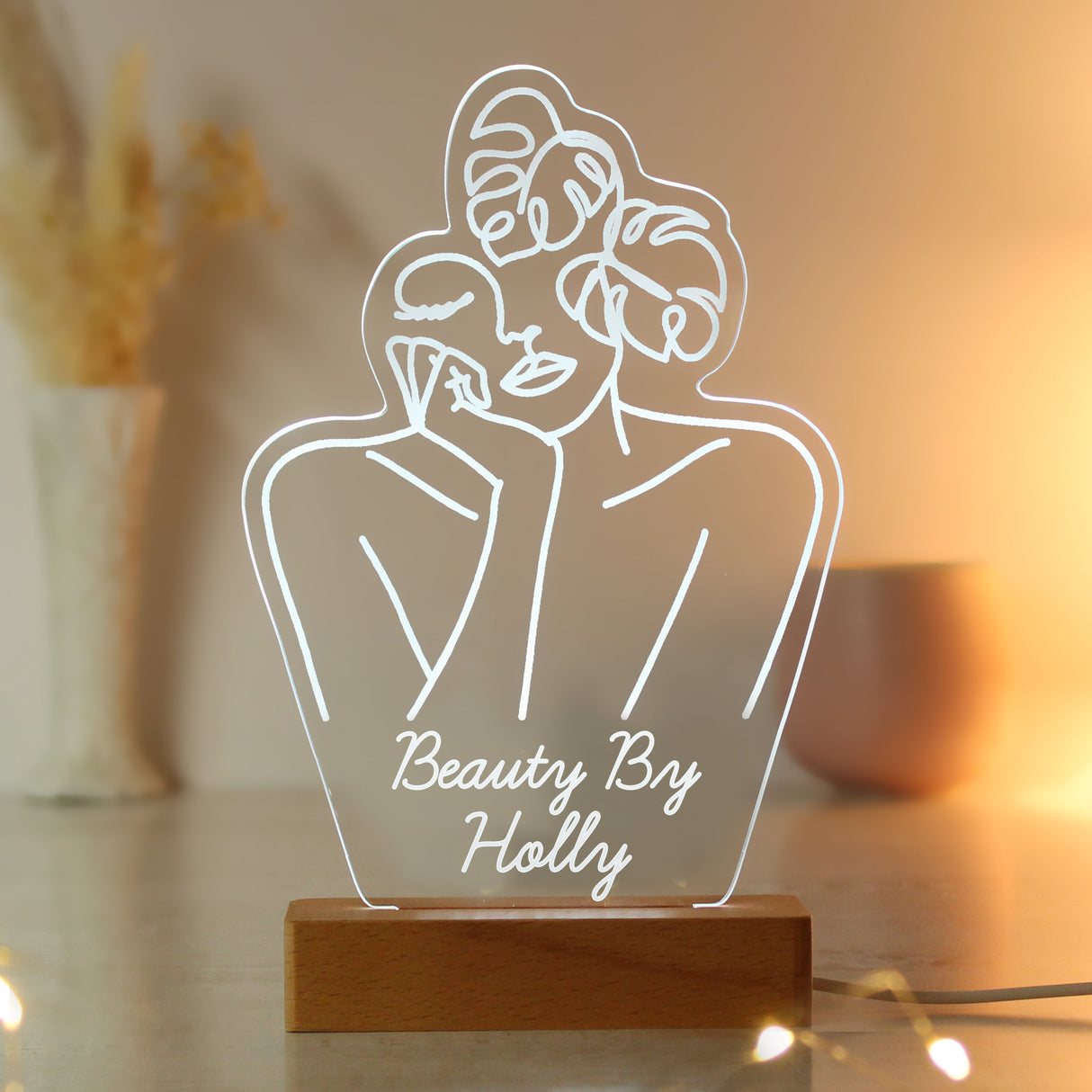 Personalised Fleur Line Art Wooden Based LED Light: 5 - LED Lighting By Gift Moments