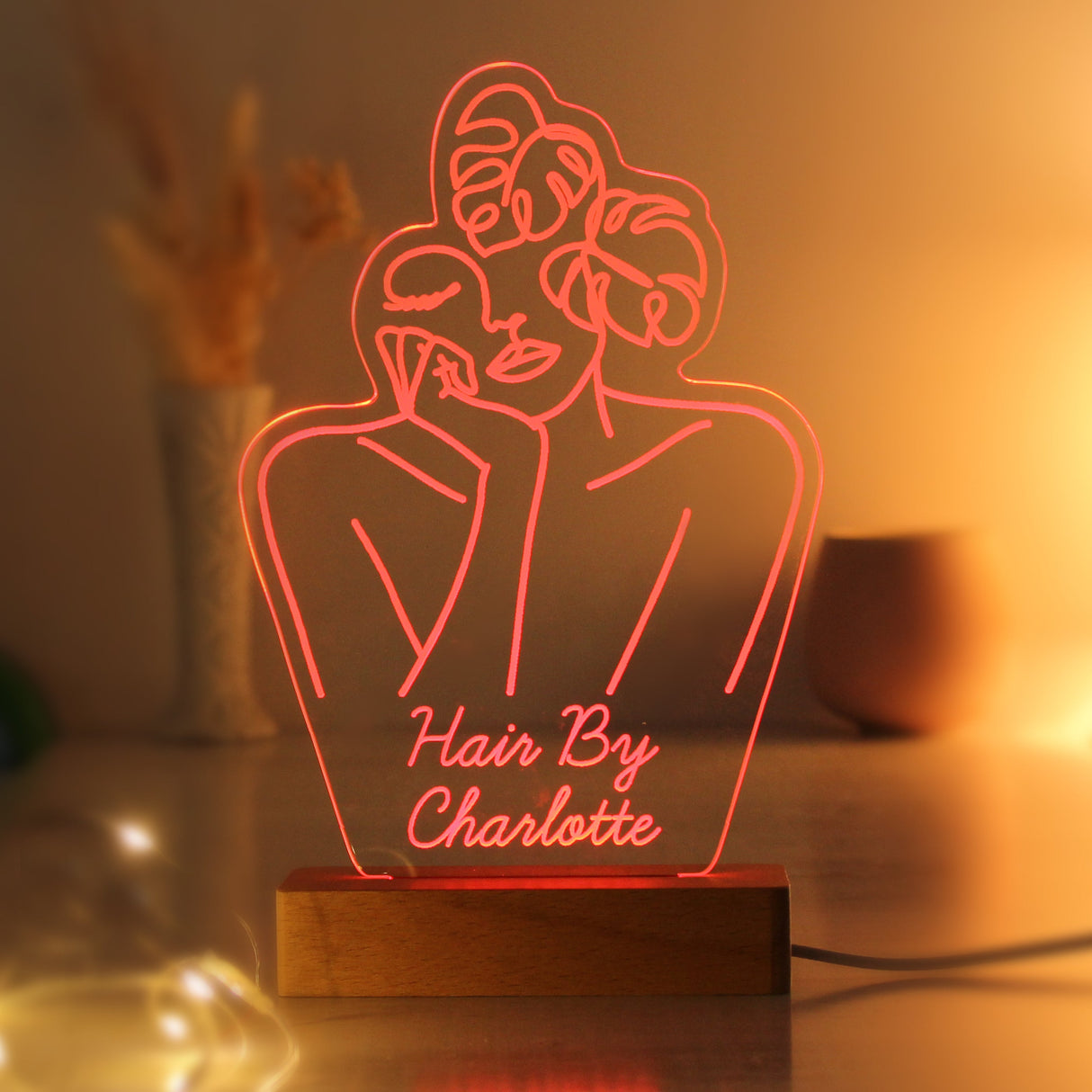 Personalised Fleur Line Art Wooden Based LED Light: 7 - LED Lighting By Gift Moments