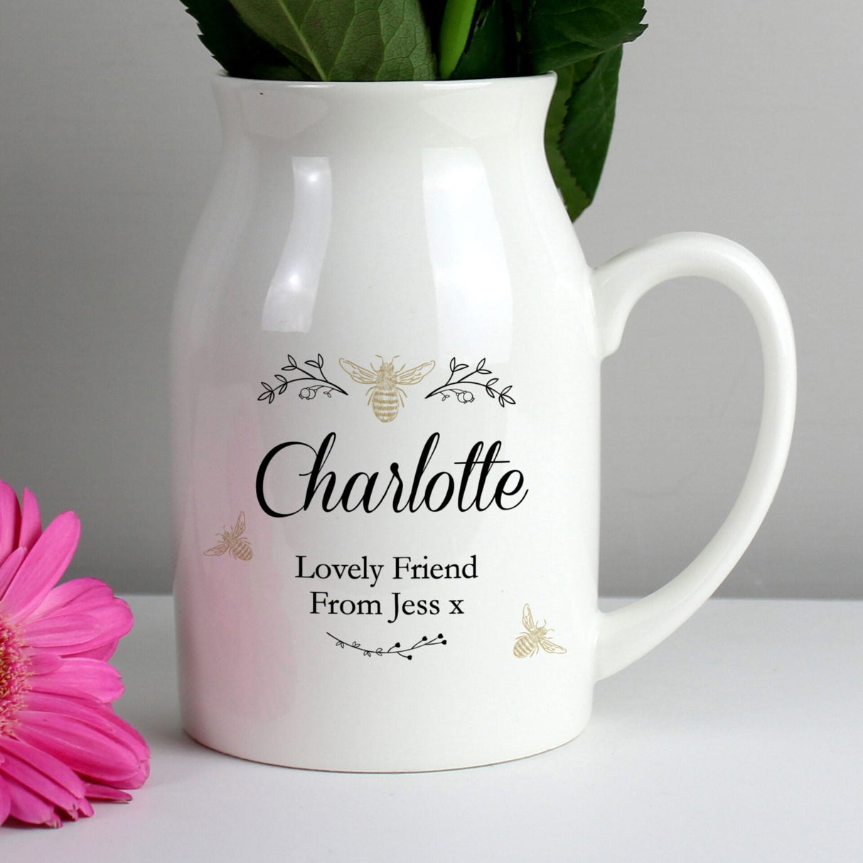 Personalised Floral Bee Flower Jug Vase: 4 - Vases By Gift Moments
