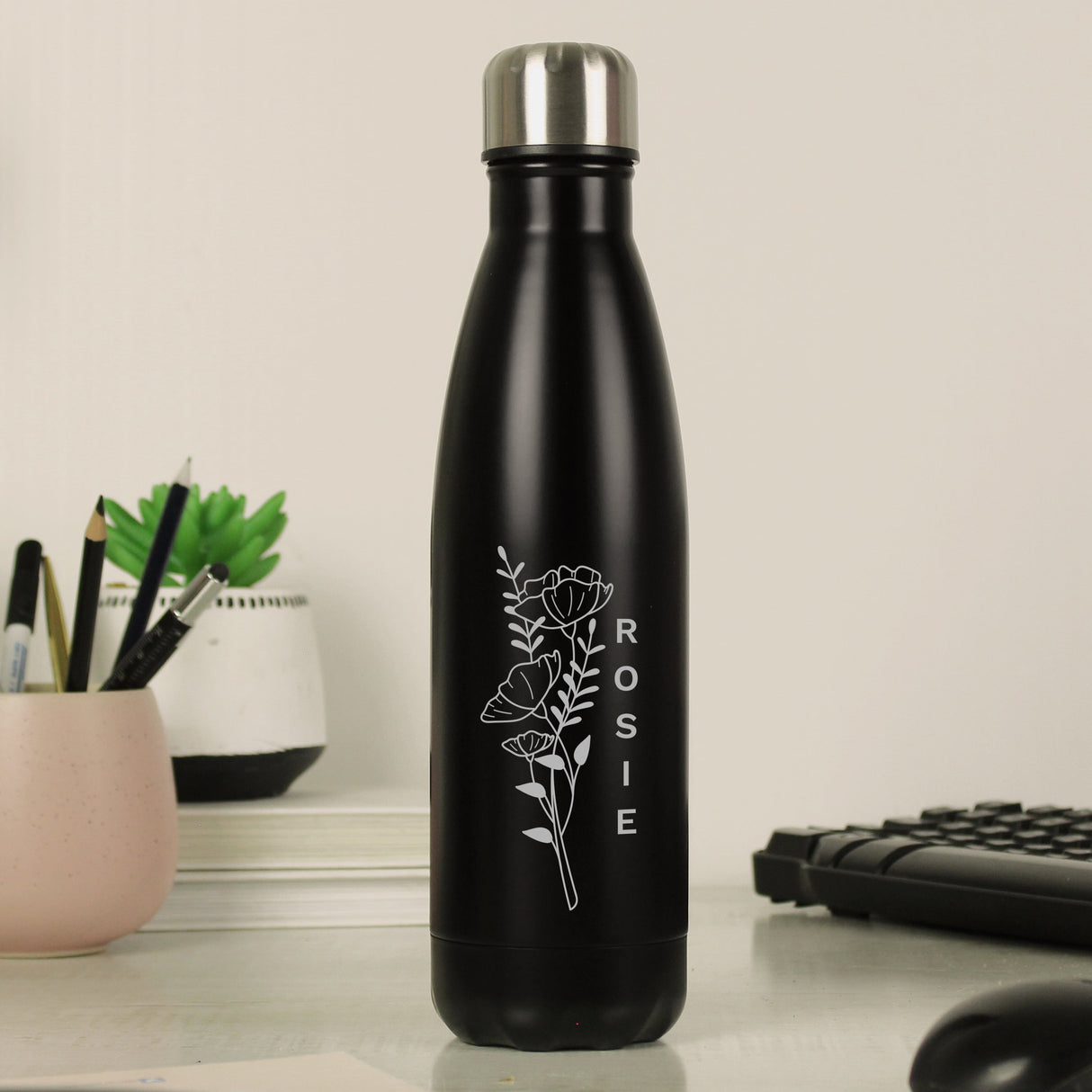 Personalised Floral Black Metal Insulated Drinks Bottle - Shop Water Bottles At Gift Moments - 3