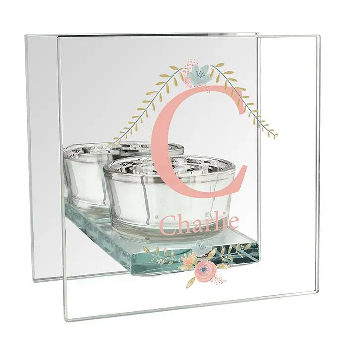 Personalised Floral Bouquet Mirrored Glass Tea Light Candle Holder: 4 - Candle Holders By Gift Moments
