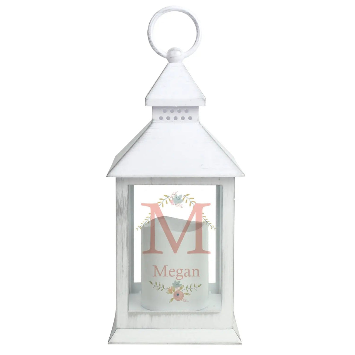 Personalised Floral Bouquet White Lantern: 5 - LED Lighting By Gift Moments