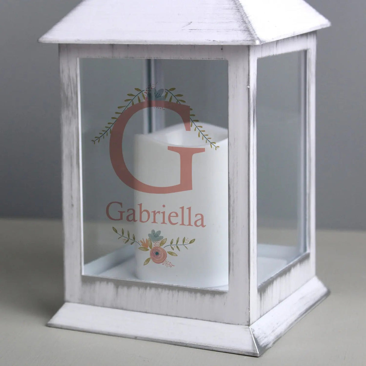 Personalised Floral Bouquet White Lantern: 3 - LED Lighting By Gift Moments