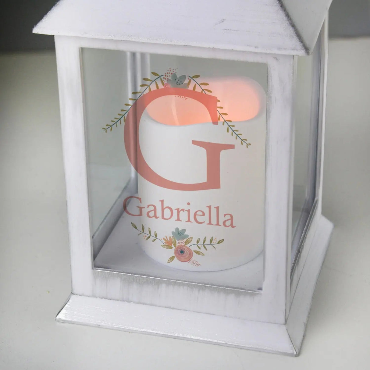 Personalised Floral Bouquet White Lantern: 4 - LED Lighting By Gift Moments