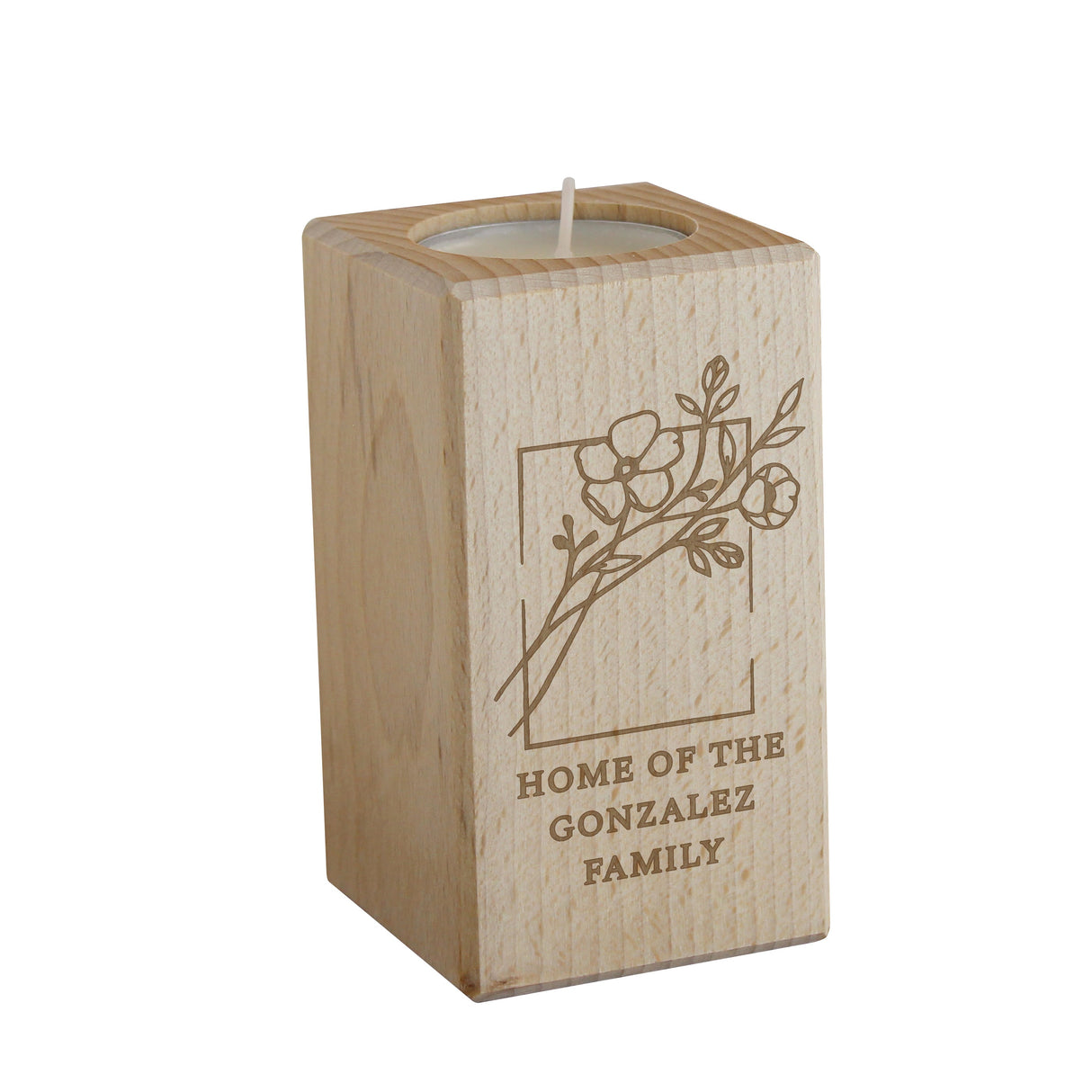 Personalised Floral Bouquet Wooden Tealight Holder: 4 - Candle Holders By Gift Moments