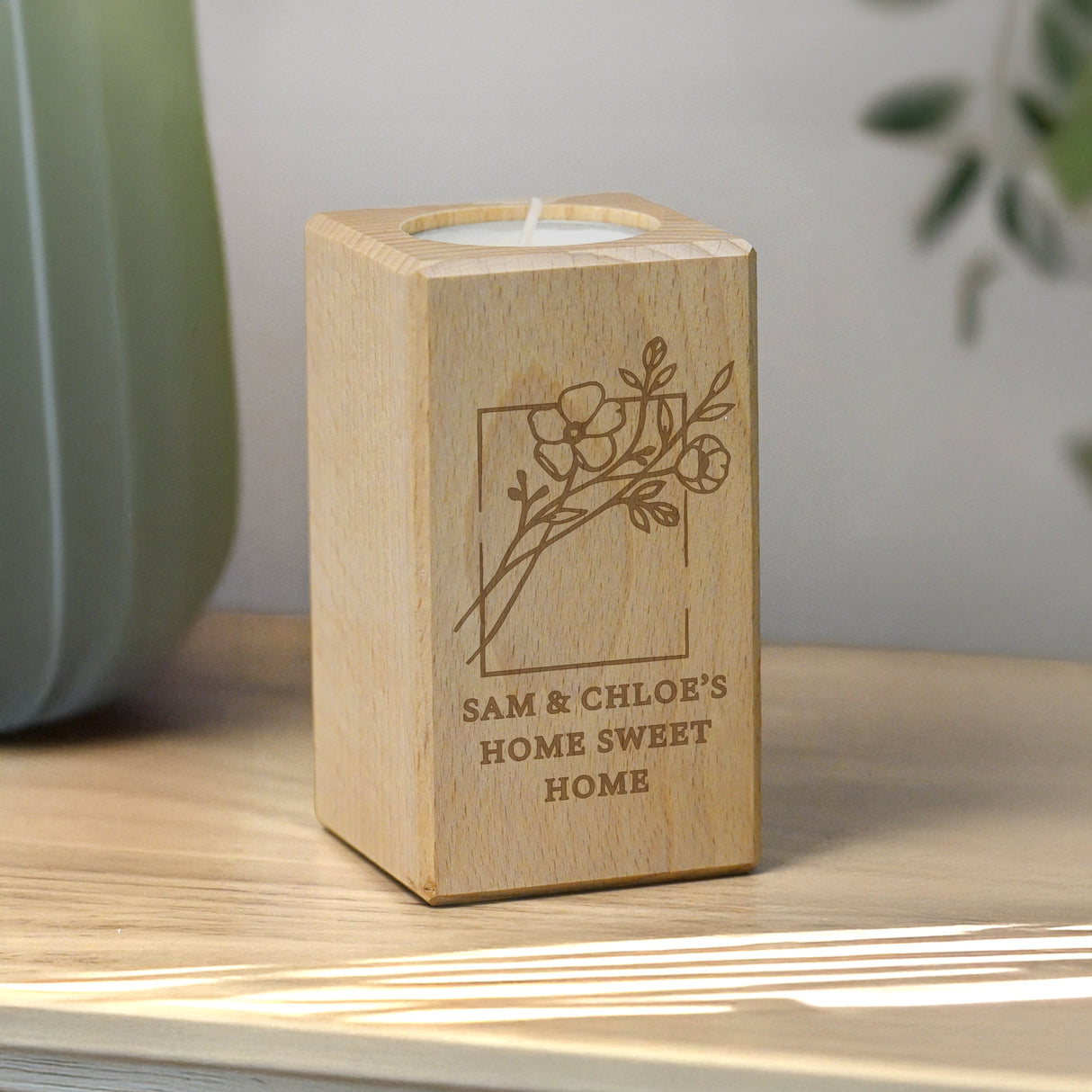 Personalised Floral Bouquet Wooden Tealight Holder: 3 - Candle Holders By Gift Moments