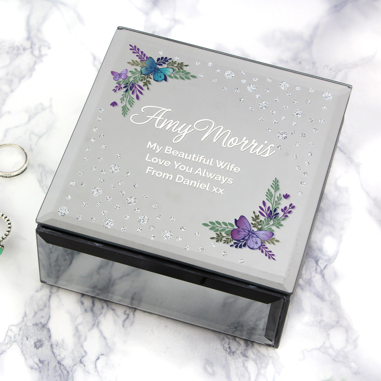 Personalised Floral Butterfly Diamante Glass Trinket Box - Shop Trinket Boxes At Gift Moments - 7