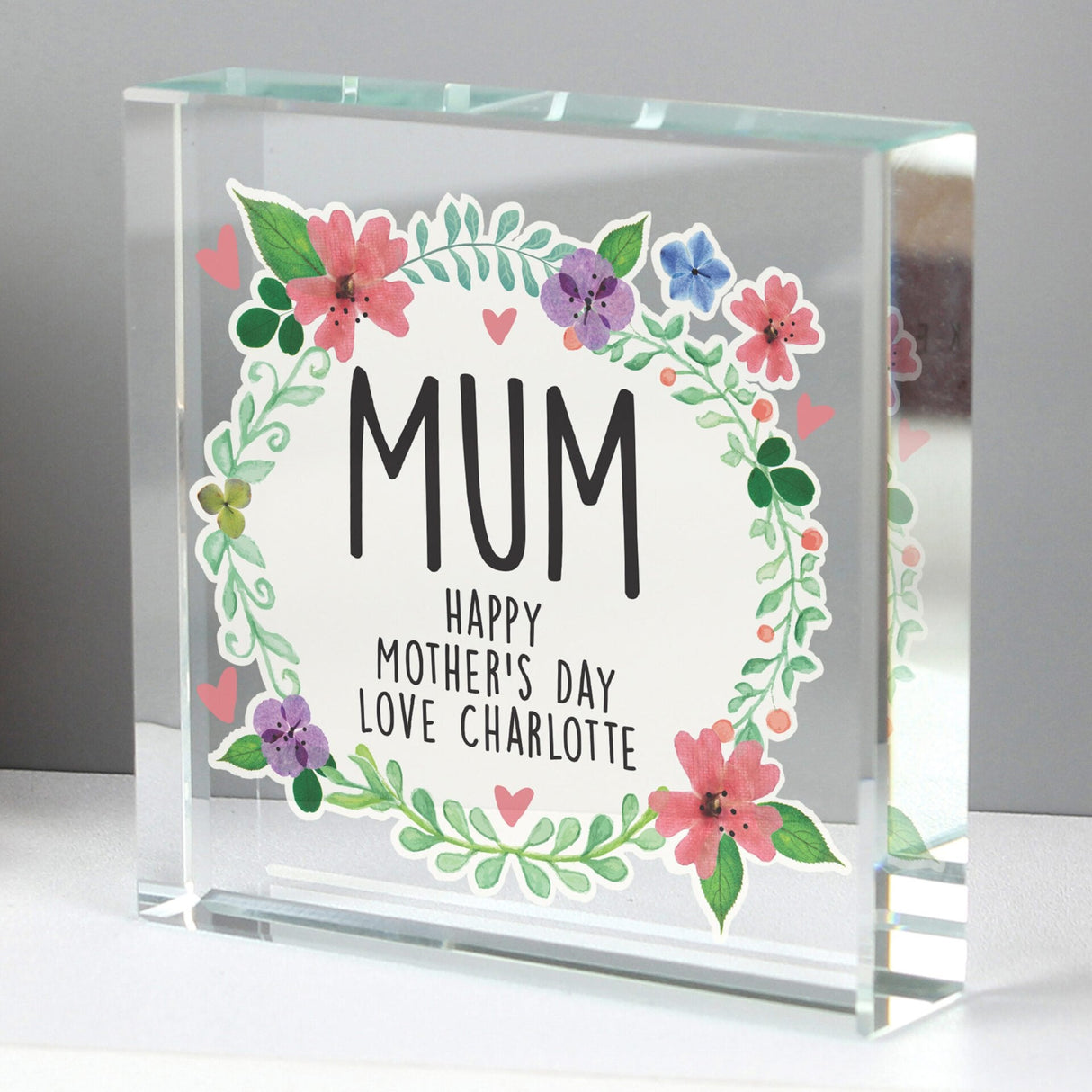 Personalised Floral Crystal Token: 2 - Crystal Tokens By Gift Moments