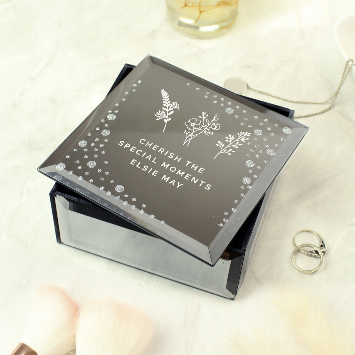 Personalised Floral Diamante Mirrored Trinket Box - Shop Trinket Boxes At Gift Moments - 1