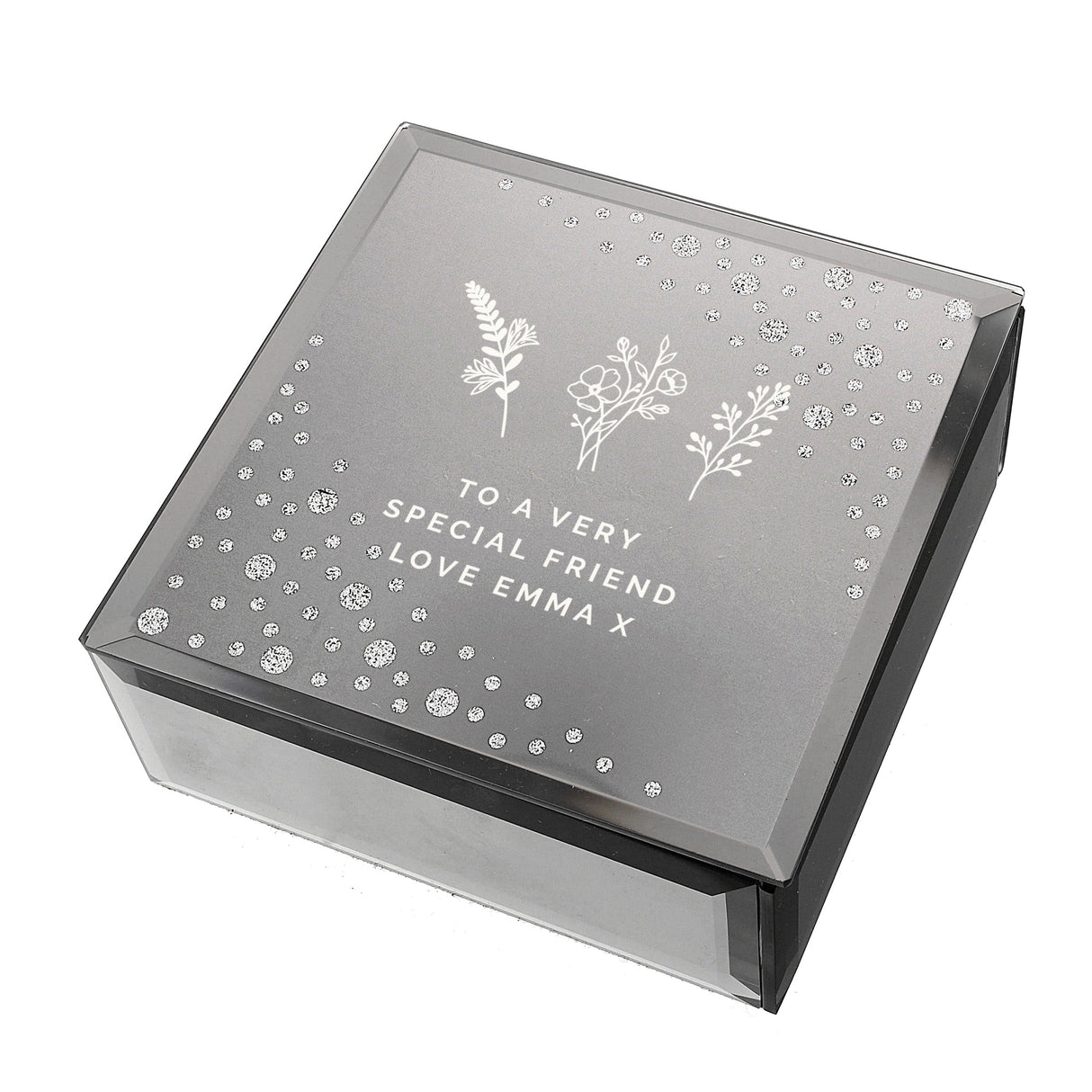 Personalised Floral Diamante Mirrored Trinket Box - Shop Trinket Boxes At Gift Moments - 5