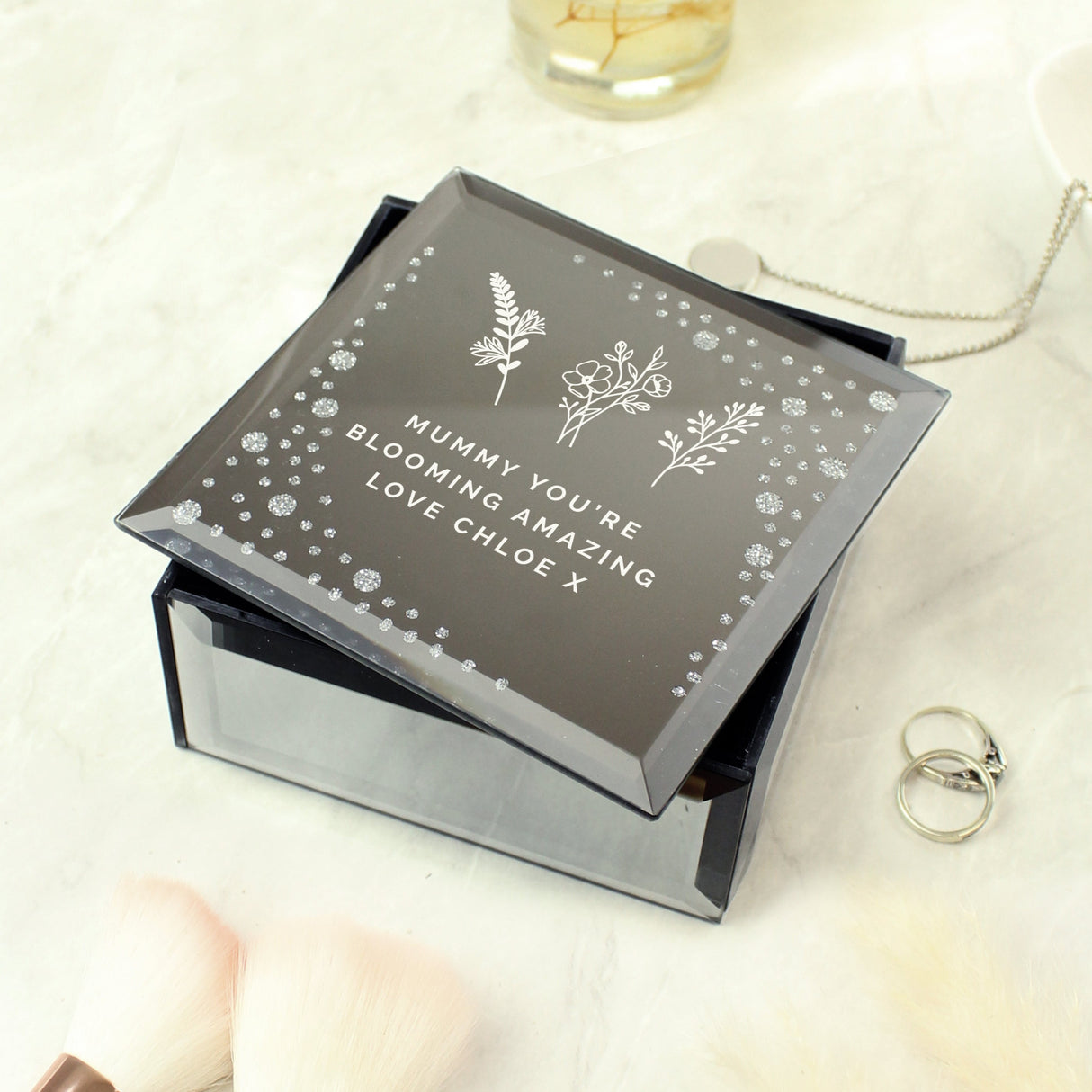 Personalised Floral Diamante Mirrored Trinket Box - Shop Trinket Boxes At Gift Moments - 3