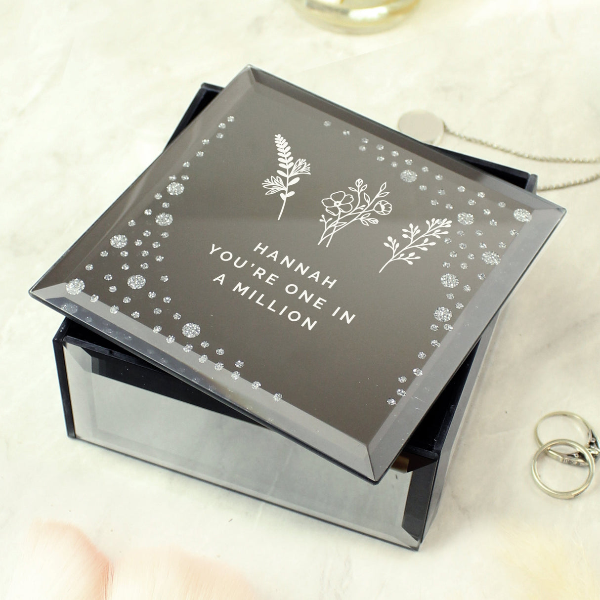 Personalised Floral Diamante Mirrored Trinket Box - Shop Trinket Boxes At Gift Moments - 4