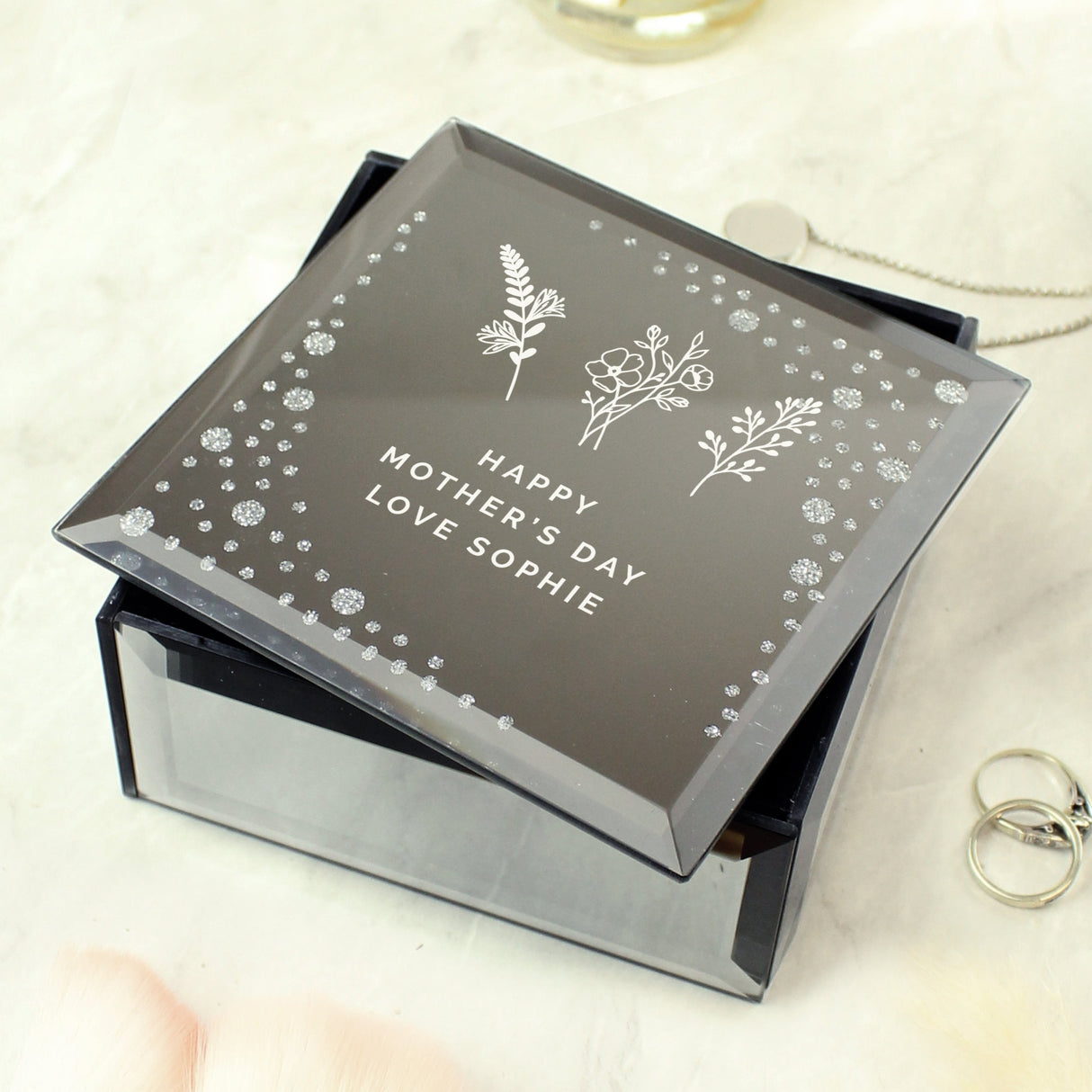 Personalised Floral Diamante Mirrored Trinket Box - Shop Trinket Boxes At Gift Moments - 2