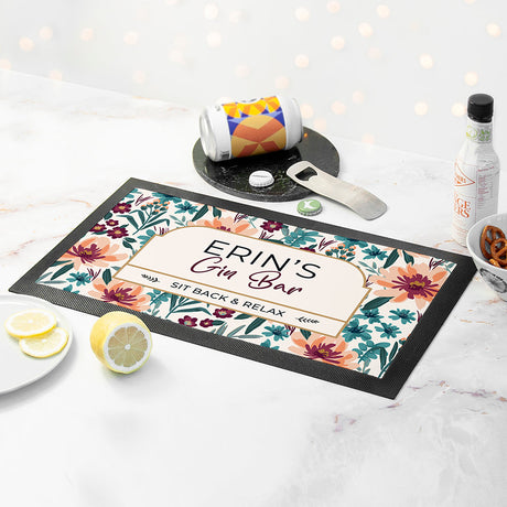 Personalised Floral Gin Bar Mat: 2 - Barware By Gift Moments