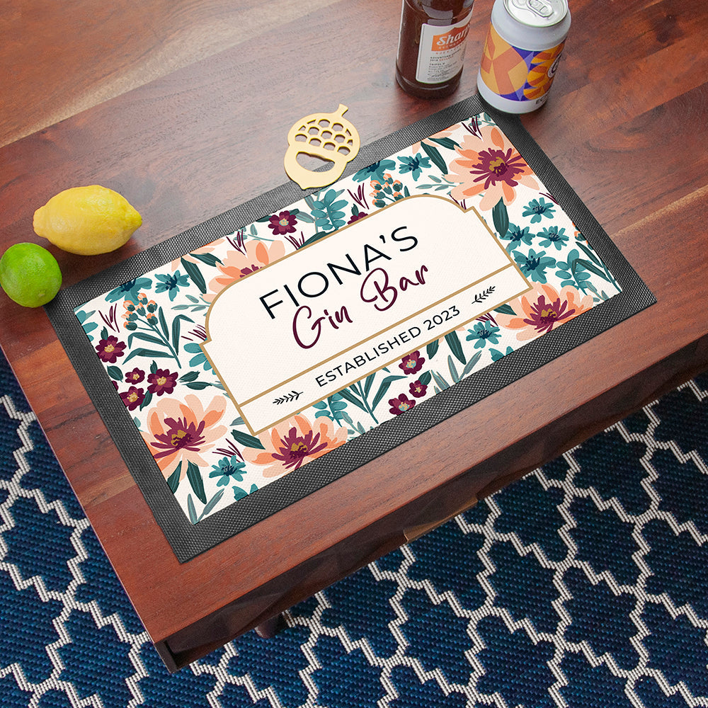 Personalised Floral Gin Bar Mat: 3 - Barware By Gift Moments