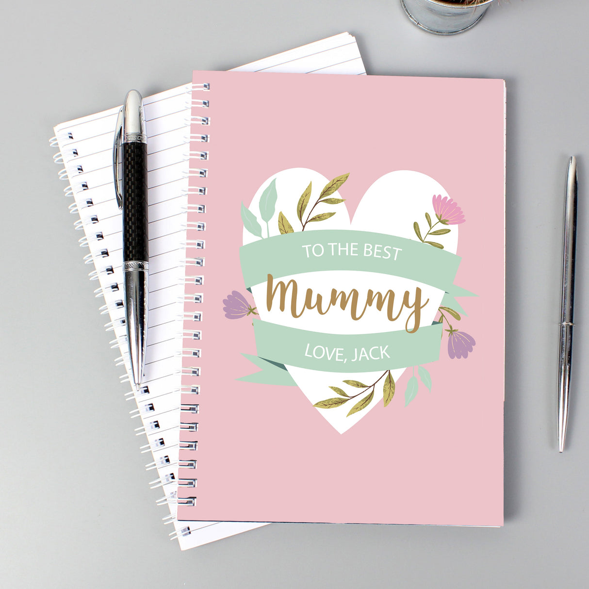 Personalised Floral Heart A5 Notebook: 2 - Notebooks By Gift Moments