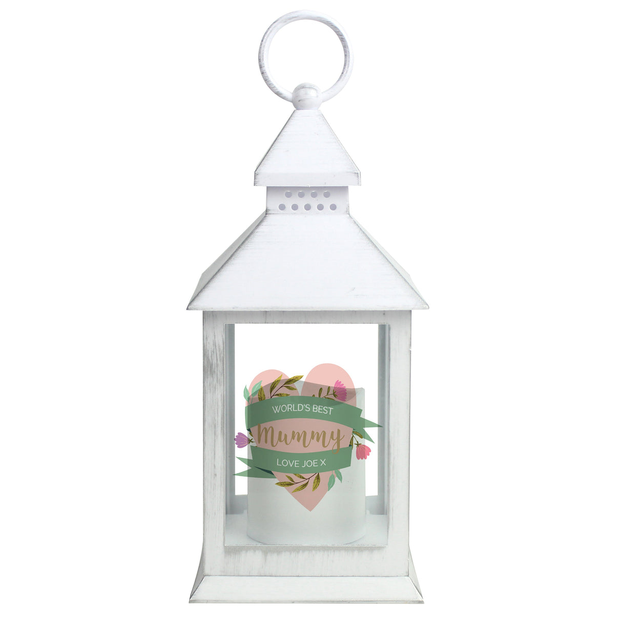 Personalised Floral Heart Mothers Day White Lantern: 5 - LED Lighting By Gift Moments