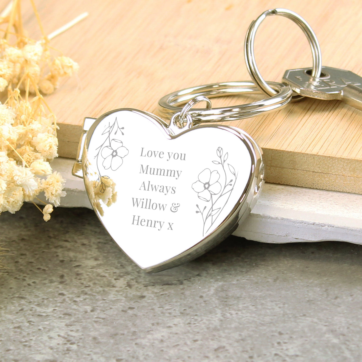 Personalised Floral Heart Photo Frame Keyring: 4 - Keyrings By Gift Moments