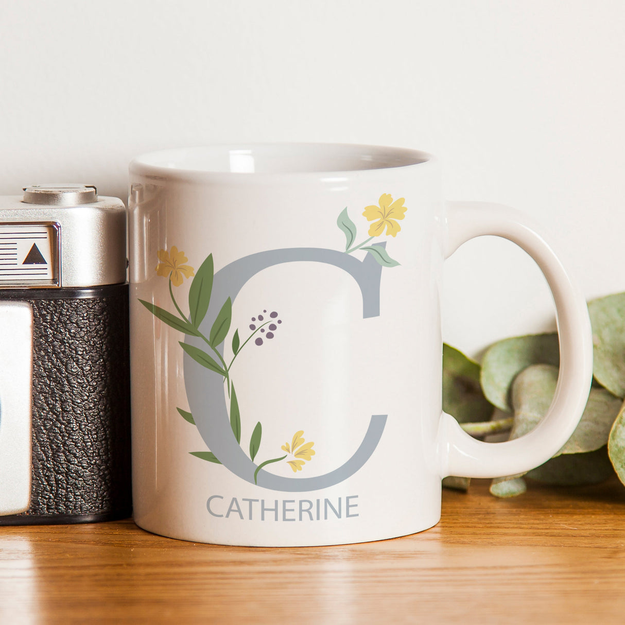 Personalised Floral Initial Mug: 7 - Mugs By Gift Moments