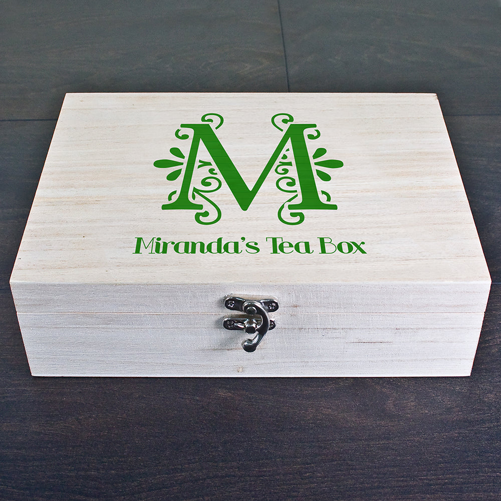 Personalised Floral Initial Tea Box Selection: 8 - Tea Boxes By Gift Moments