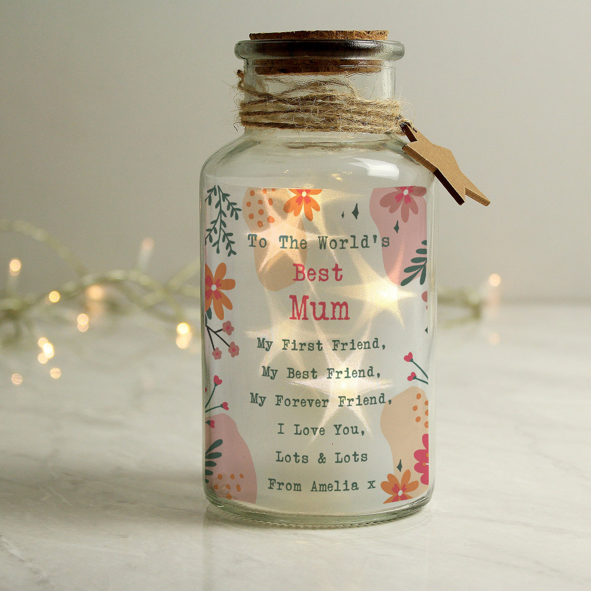 Personalised Floral LED Glass Jar: 3 - LED Lighting By Gift Moments