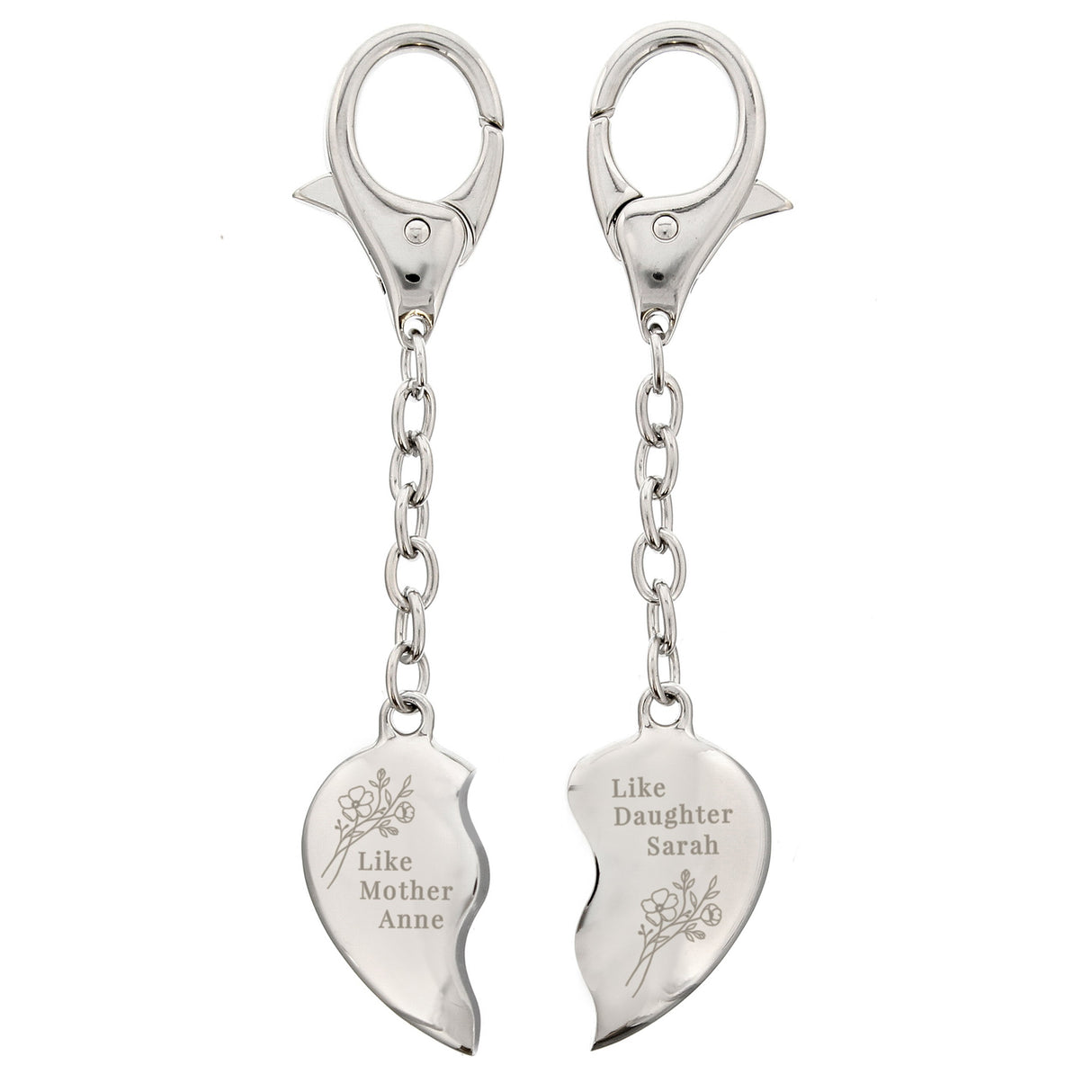 Personalised Floral Mother Daughter Two Heart Keyring: 4 - Keyrings By Gift Moments