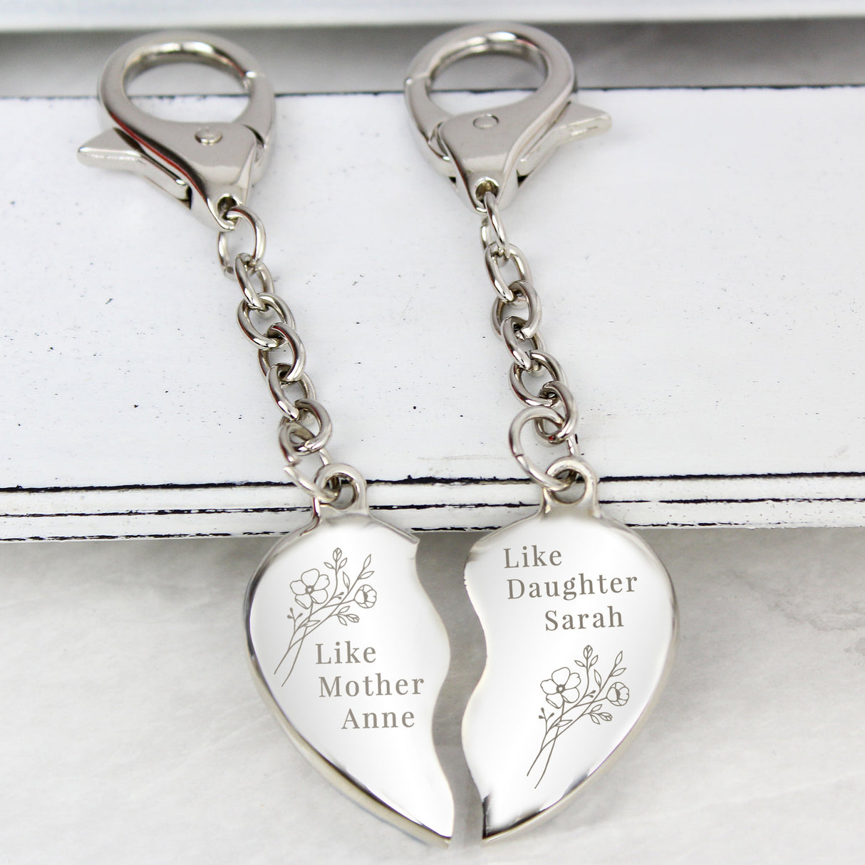 Personalised Floral Mother Daughter Two Heart Keyring: 2 - Keyrings By Gift Moments