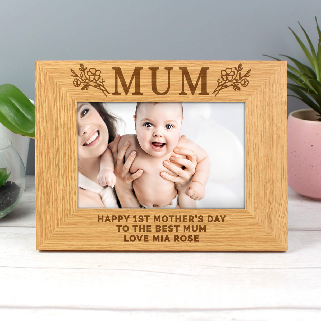 Personalised Floral Mum 6x4 Oak Finish Photo Frame - Shop Photo Frames At Gift Moments - 6