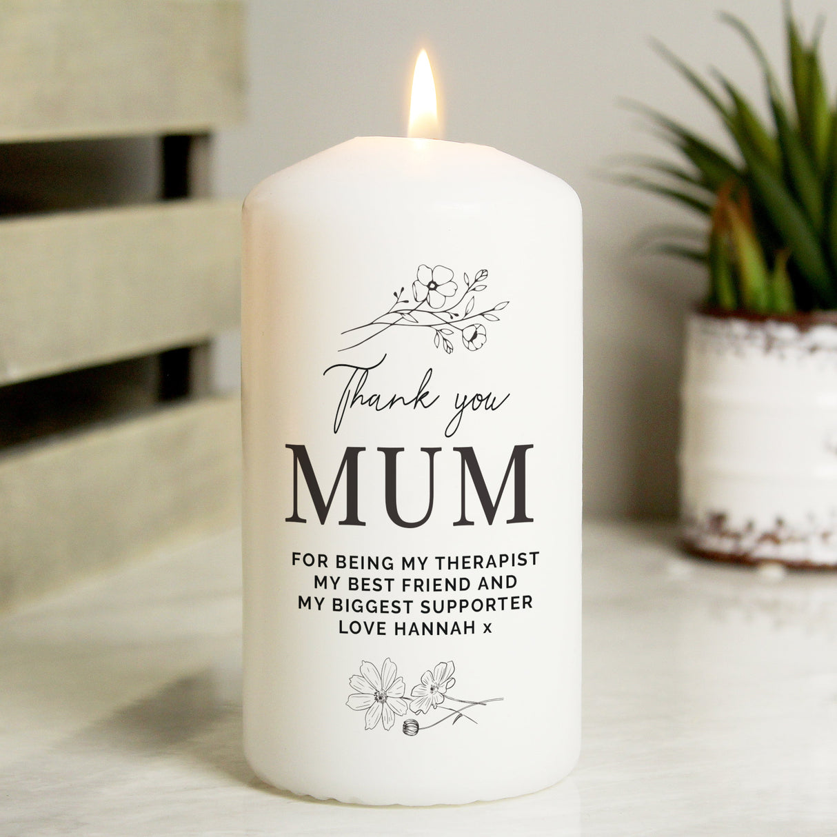 Personalised Floral Pillar Candle - Shop Candles At Gift Moments - 1