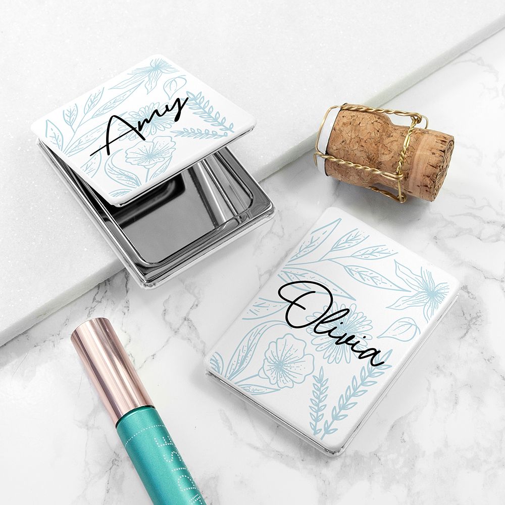 Personalised Floral Rectangle Compact Mirror: 1 - Compact Mirrors By Gift Moments