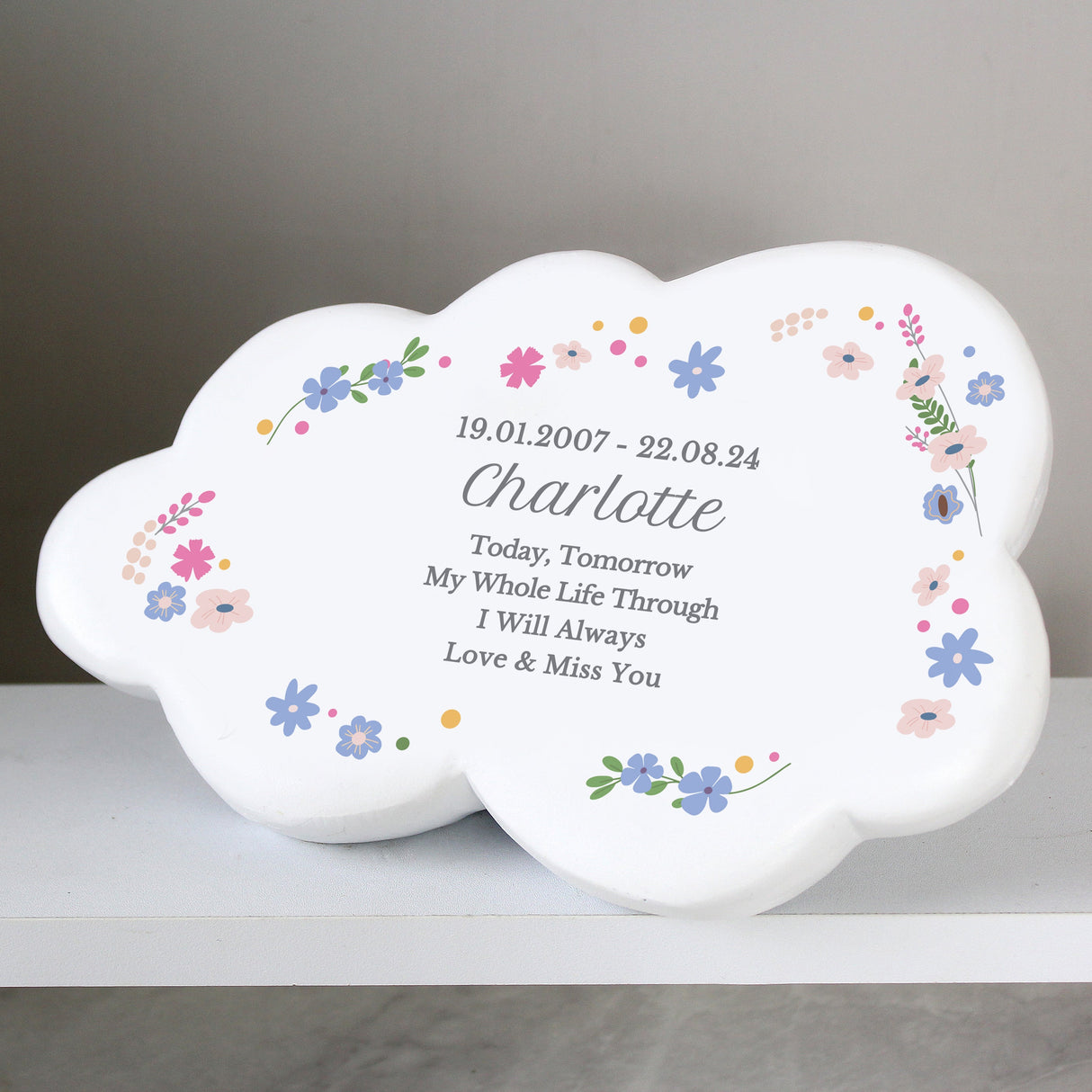 Personalised Floral Resin Memorial Cloud: 2 - Memorials By Gift Moments