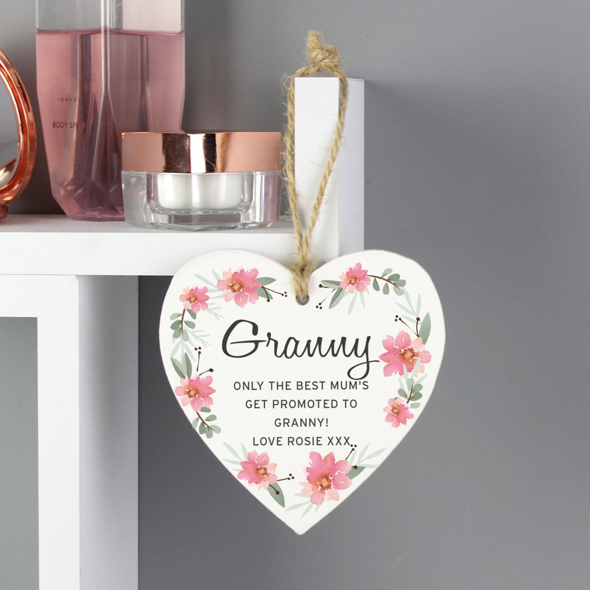 Personalised Floral Sentimental Wooden Heart Decoration: 3 - Decorations By Gift Moments