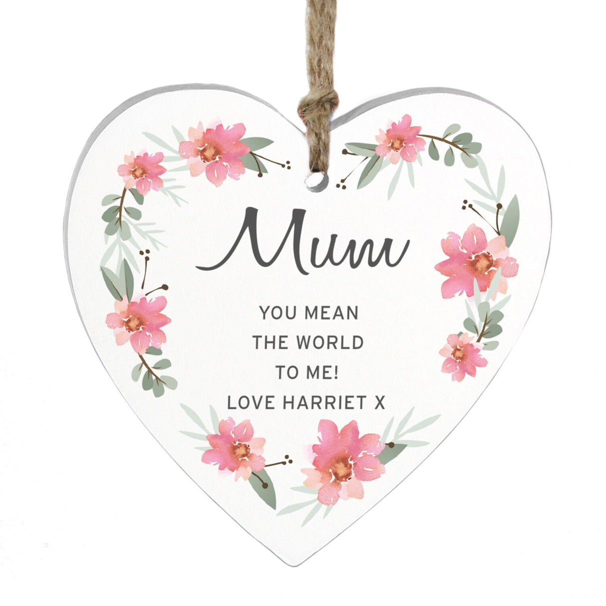 Personalised Floral Sentimental Wooden Heart Decoration: 5 - Decorations By Gift Moments