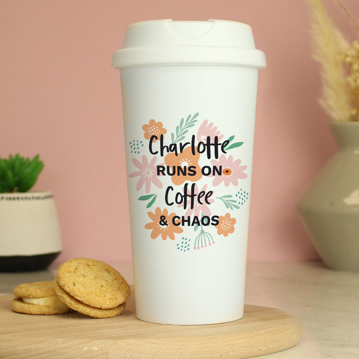 Personalised Floral Travel Mug: 1 - Travel Mugs By Gift Moments