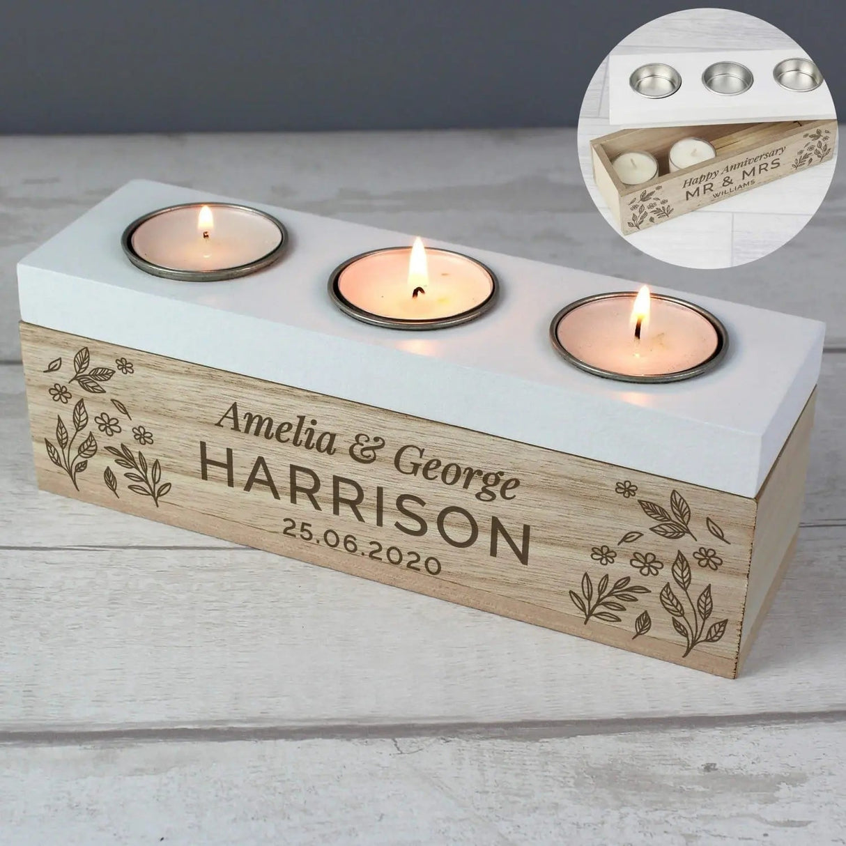 Personalised Floral Triple Tealight Box - Shop Candle Holders At Gift Moments - 1