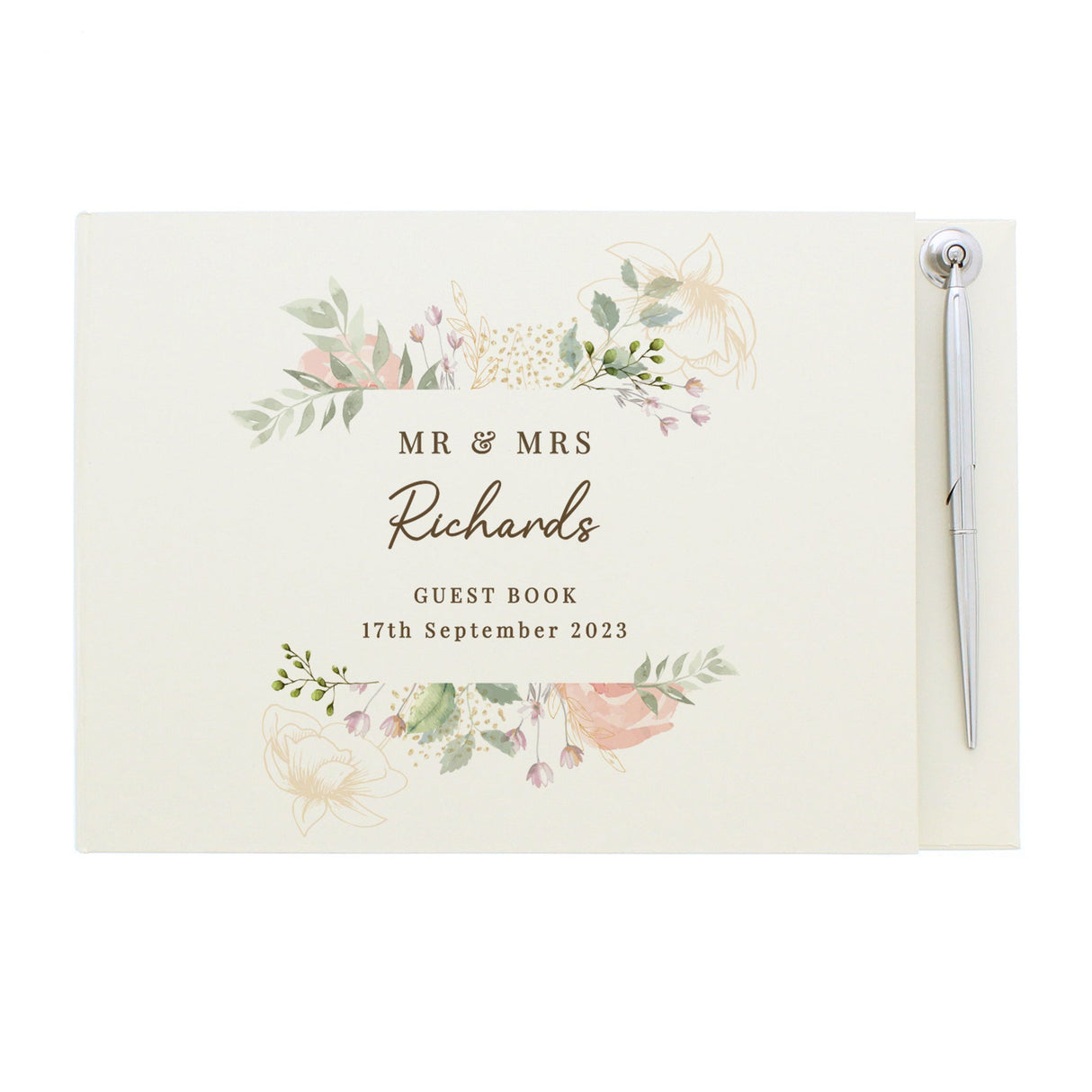 Personalised Floral Watercolour Hardback Guest Book & Pen: 5 - Guest Books By Gift Moments