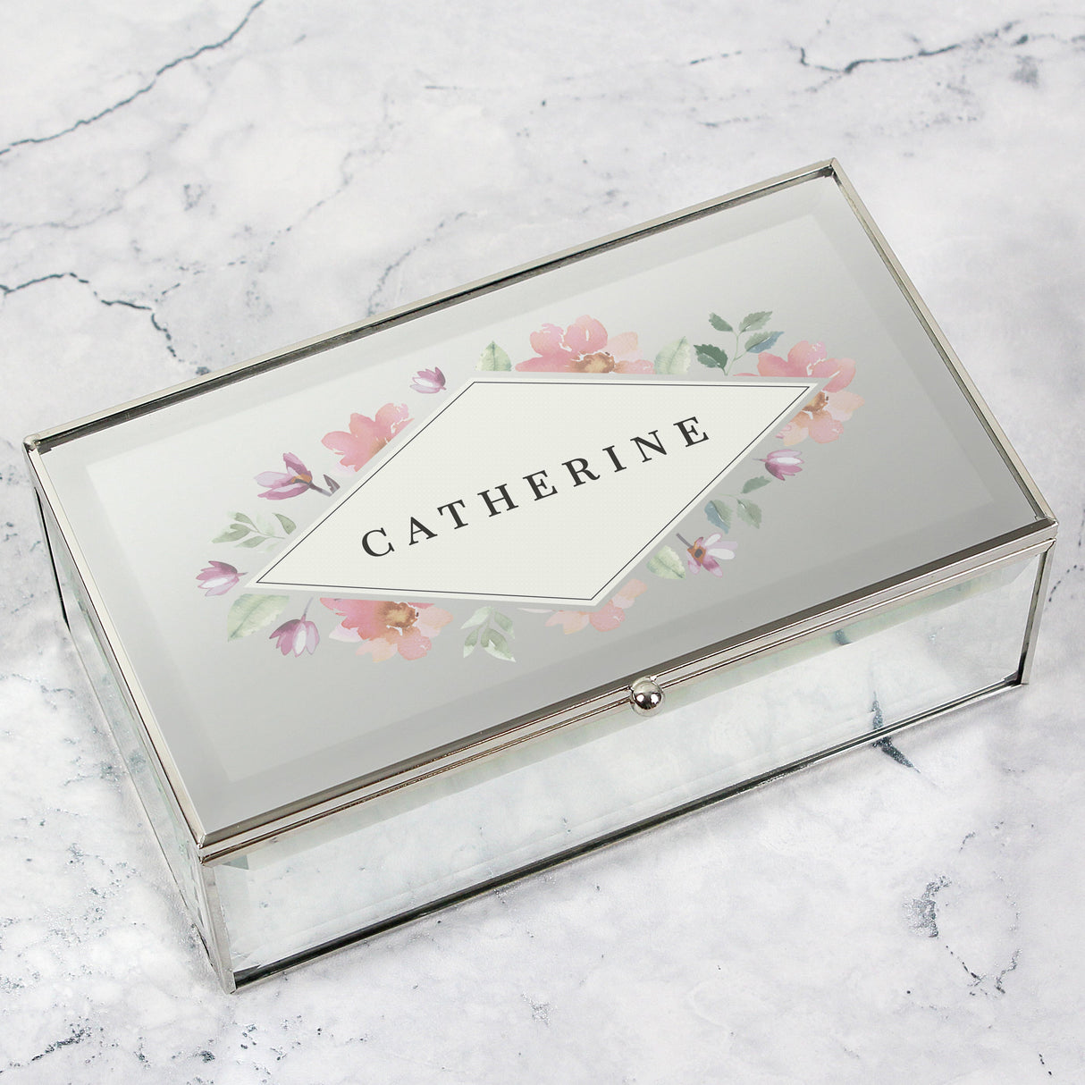 Personalised Floral Watercolour Mirrored Jewellery Box: 3 - Jewellery Boxes By Gift Moments