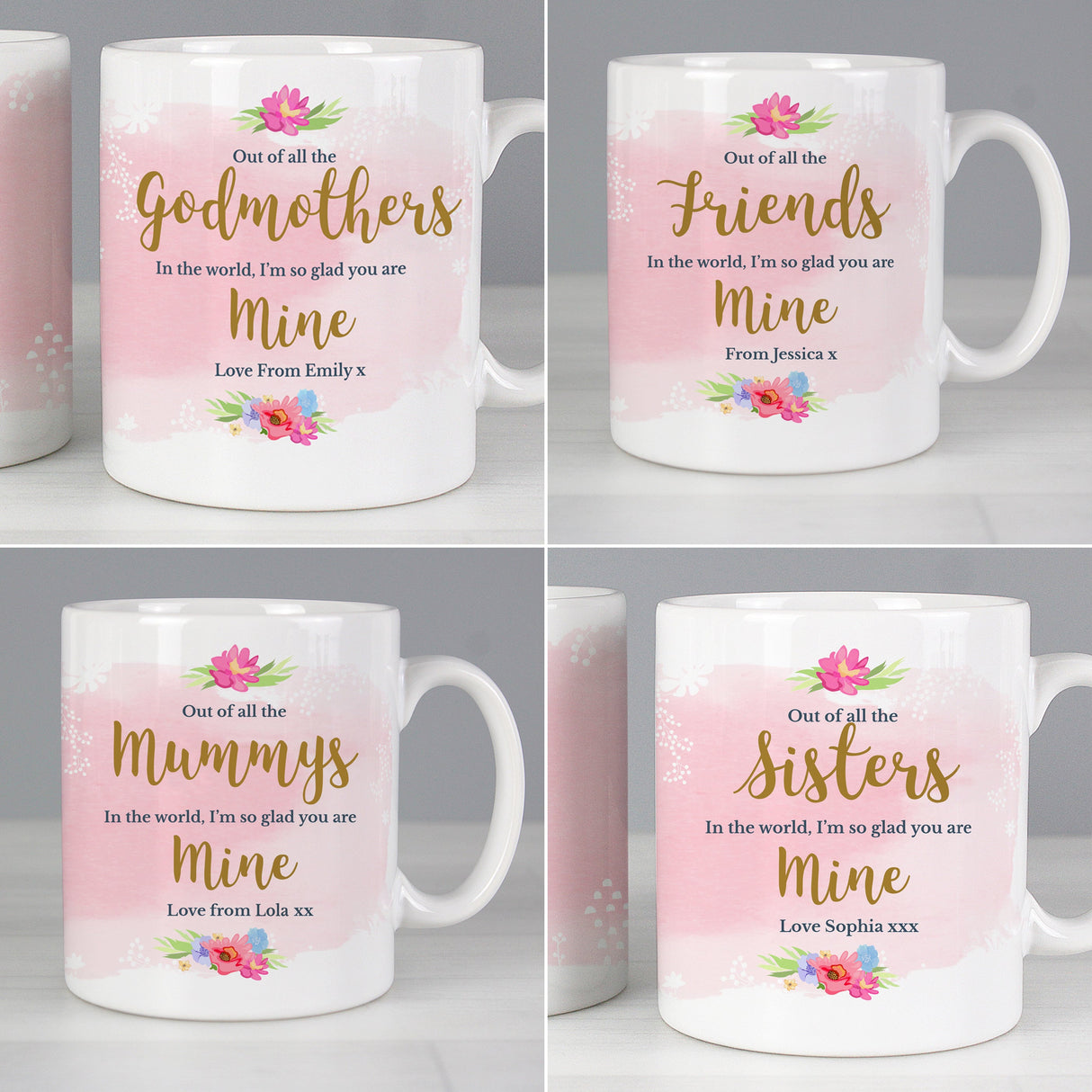 Personalised Floral Watercolour Mug: 4 - Mugs By Gift Moments