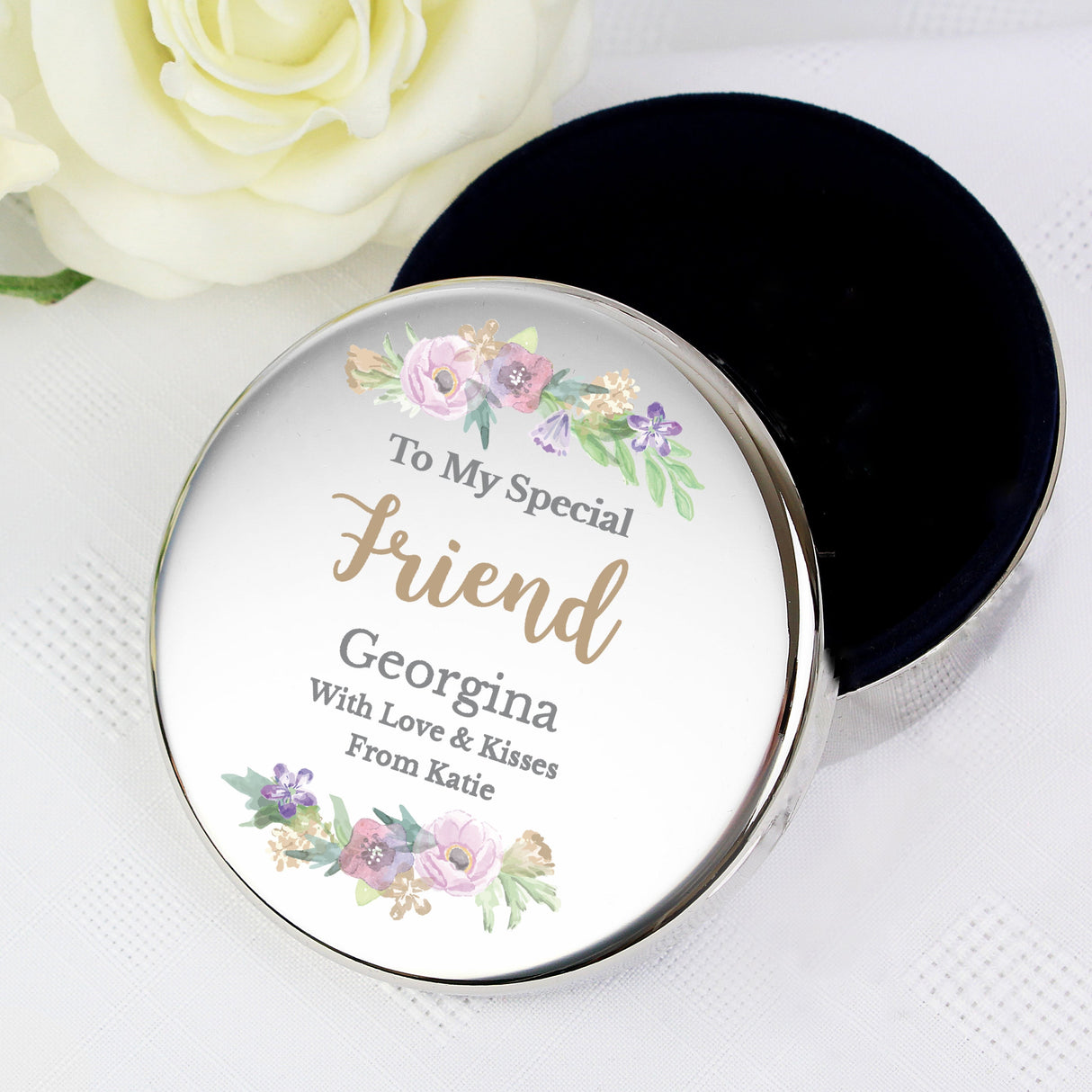Personalised Floral Watercolour Round Trinket Box - Shop Trinket Boxes At Gift Moments - 1