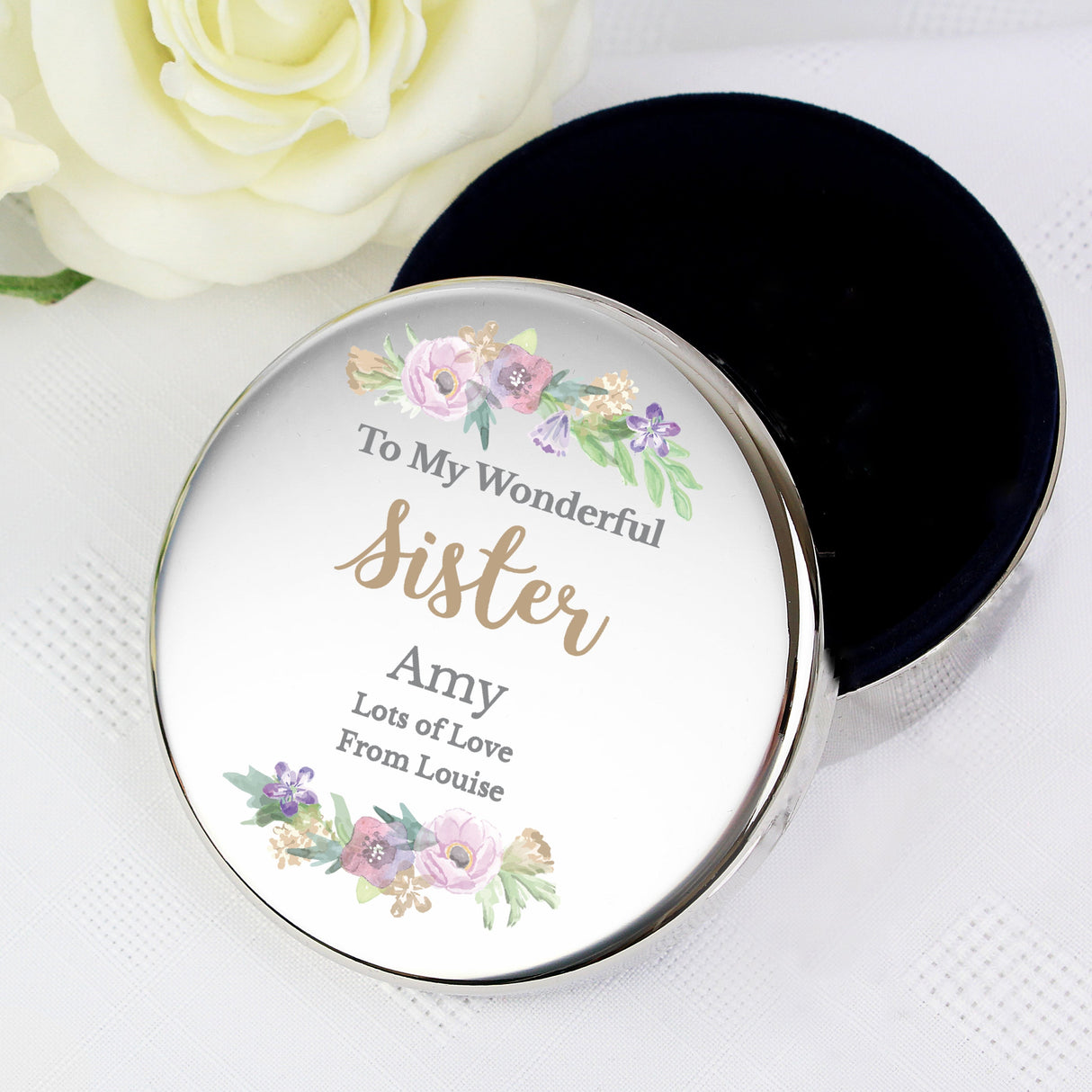 Personalised Floral Watercolour Round Trinket Box - Shop Trinket Boxes At Gift Moments - 5