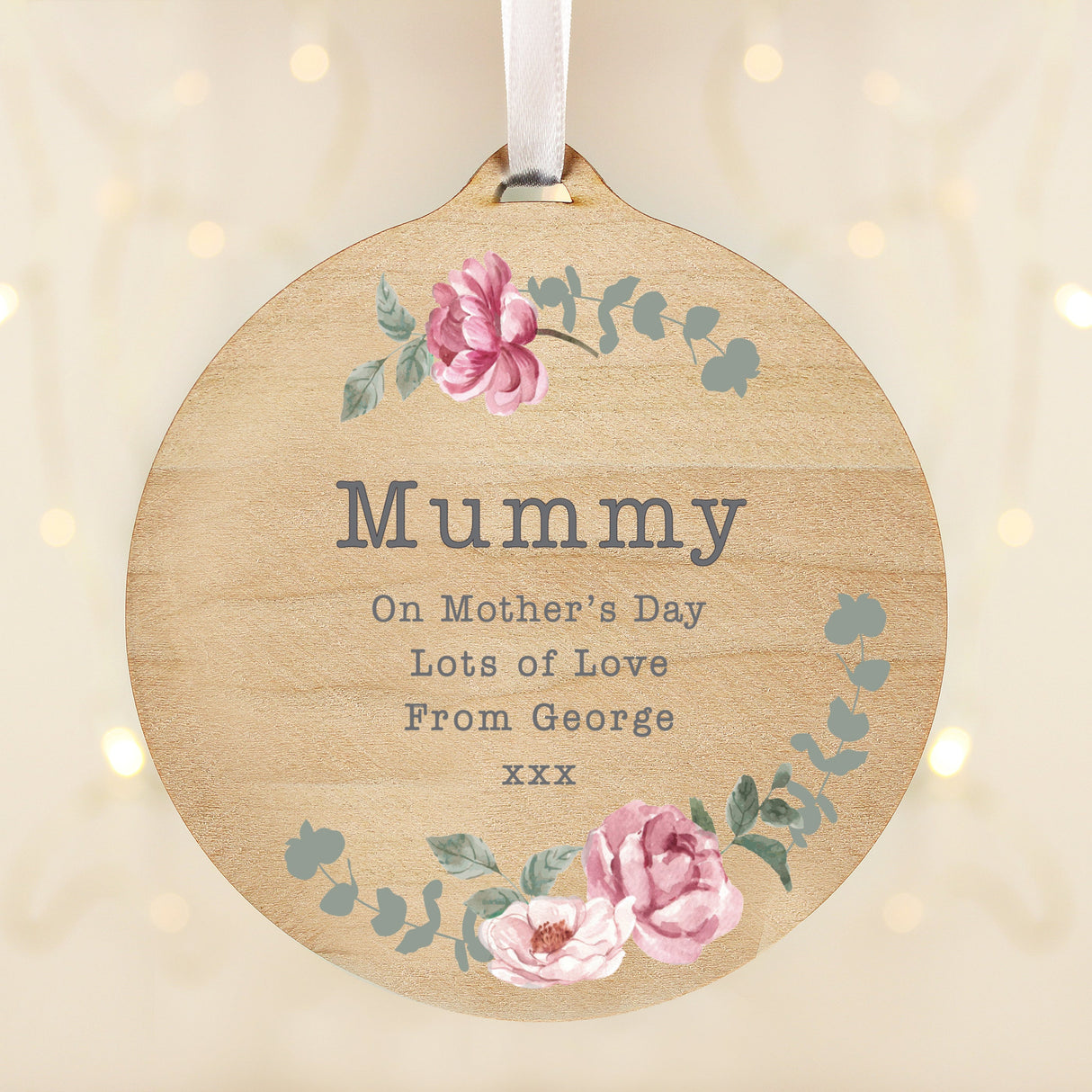 Personalised Floral Watercolour Round Wooden Decoration - Shop Decorations At Gift Moments - 2